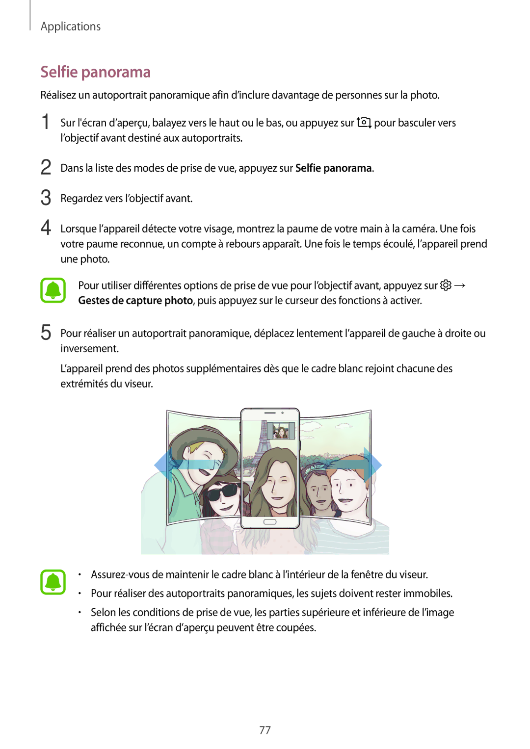 Samsung SM-A310FZKAXEF, SM-A310FZWAXEF, SM-A310FEDAXEF, SM-A310FZDAXEF manual Selfie panorama 