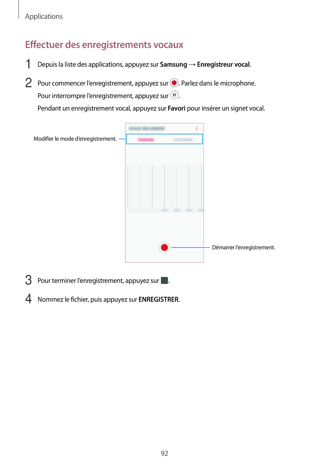 Samsung SM-A310FZWAXEF, SM-A310FZKAXEF, SM-A310FEDAXEF, SM-A310FZDAXEF manual Effectuer des enregistrements vocaux 