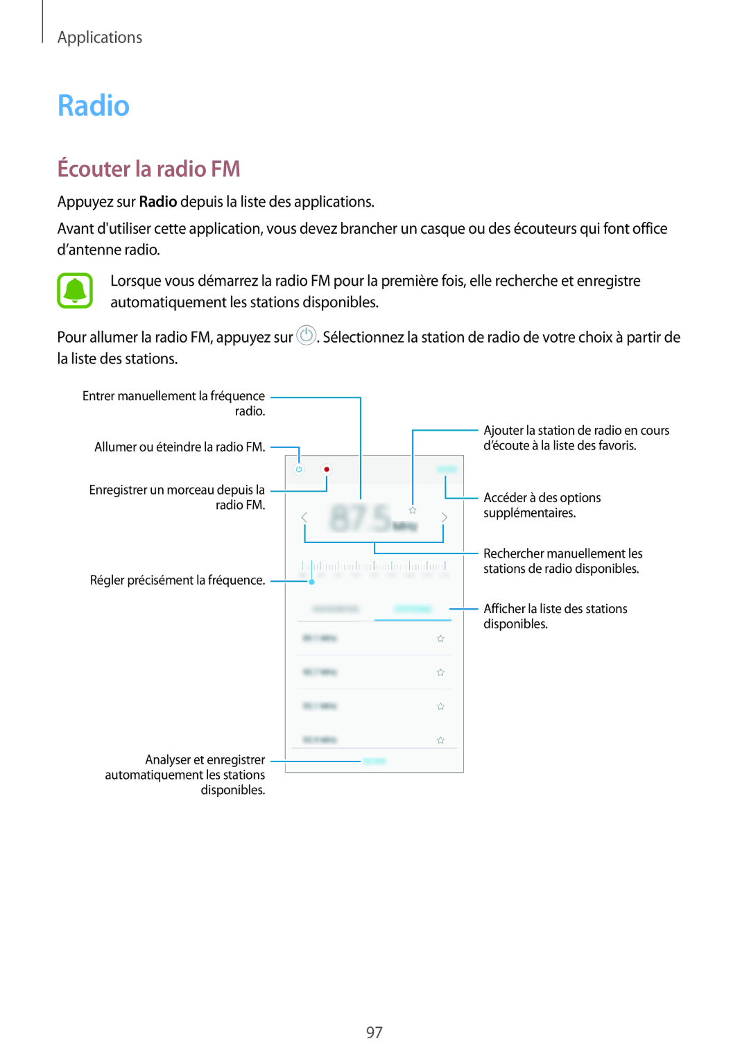 Samsung SM-A310FZKAXEF, SM-A310FZWAXEF, SM-A310FEDAXEF, SM-A310FZDAXEF manual Radio, Écouter la radio FM 
