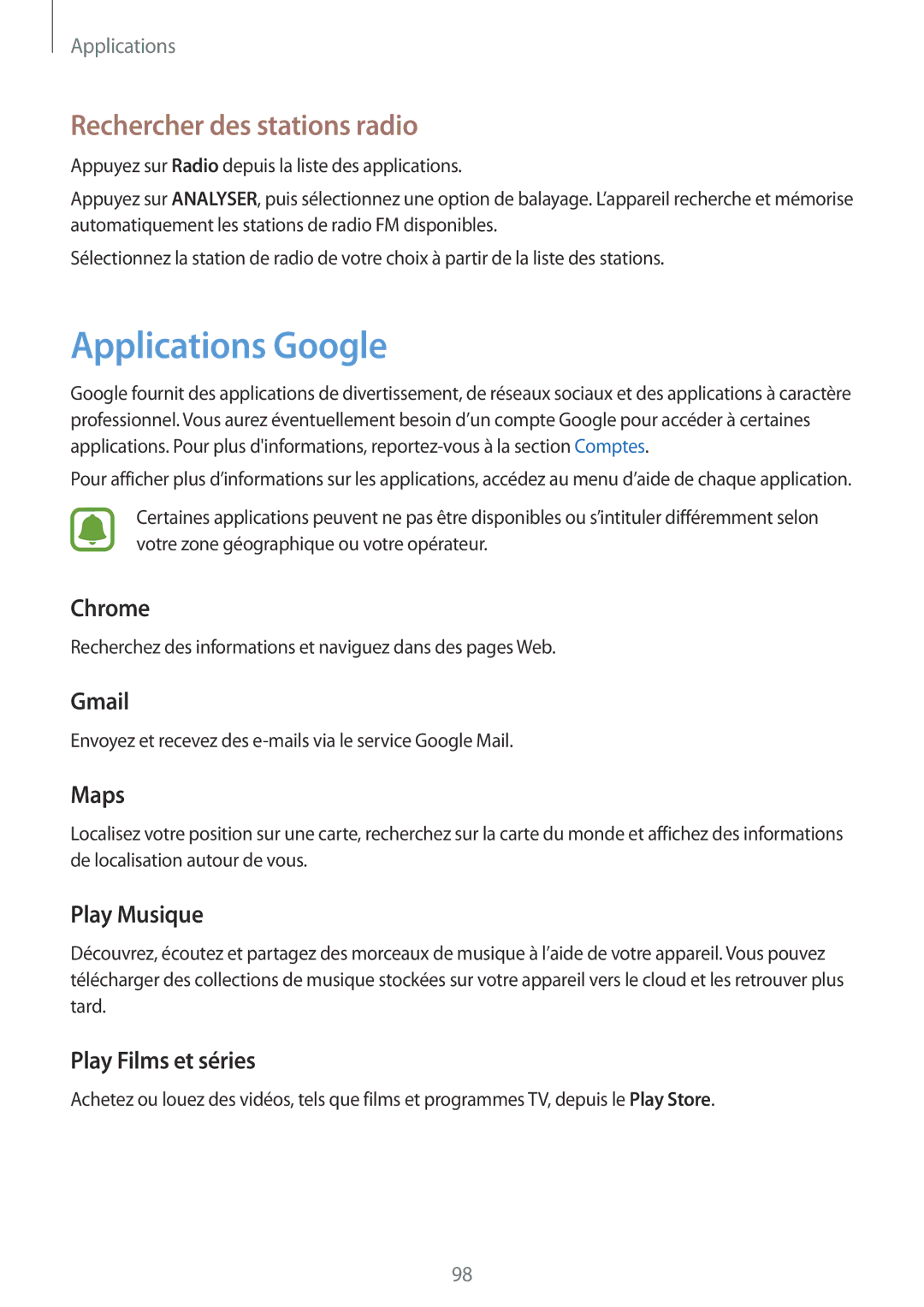 Samsung SM-A310FEDAXEF, SM-A310FZWAXEF, SM-A310FZKAXEF, SM-A310FZDAXEF Applications Google, Rechercher des stations radio 