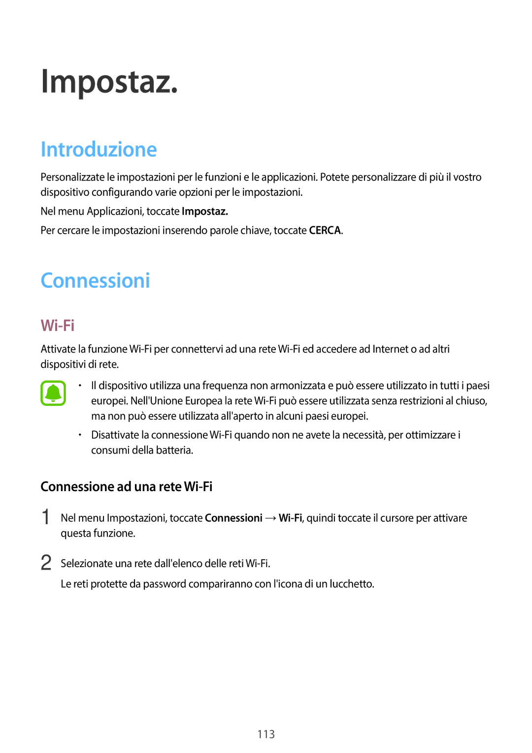 Samsung SM-A320FZINITV, SM-A320FZBNITV, SM-A320FZDNITV manual Introduzione, Connessioni, Connessione ad una rete Wi-Fi 