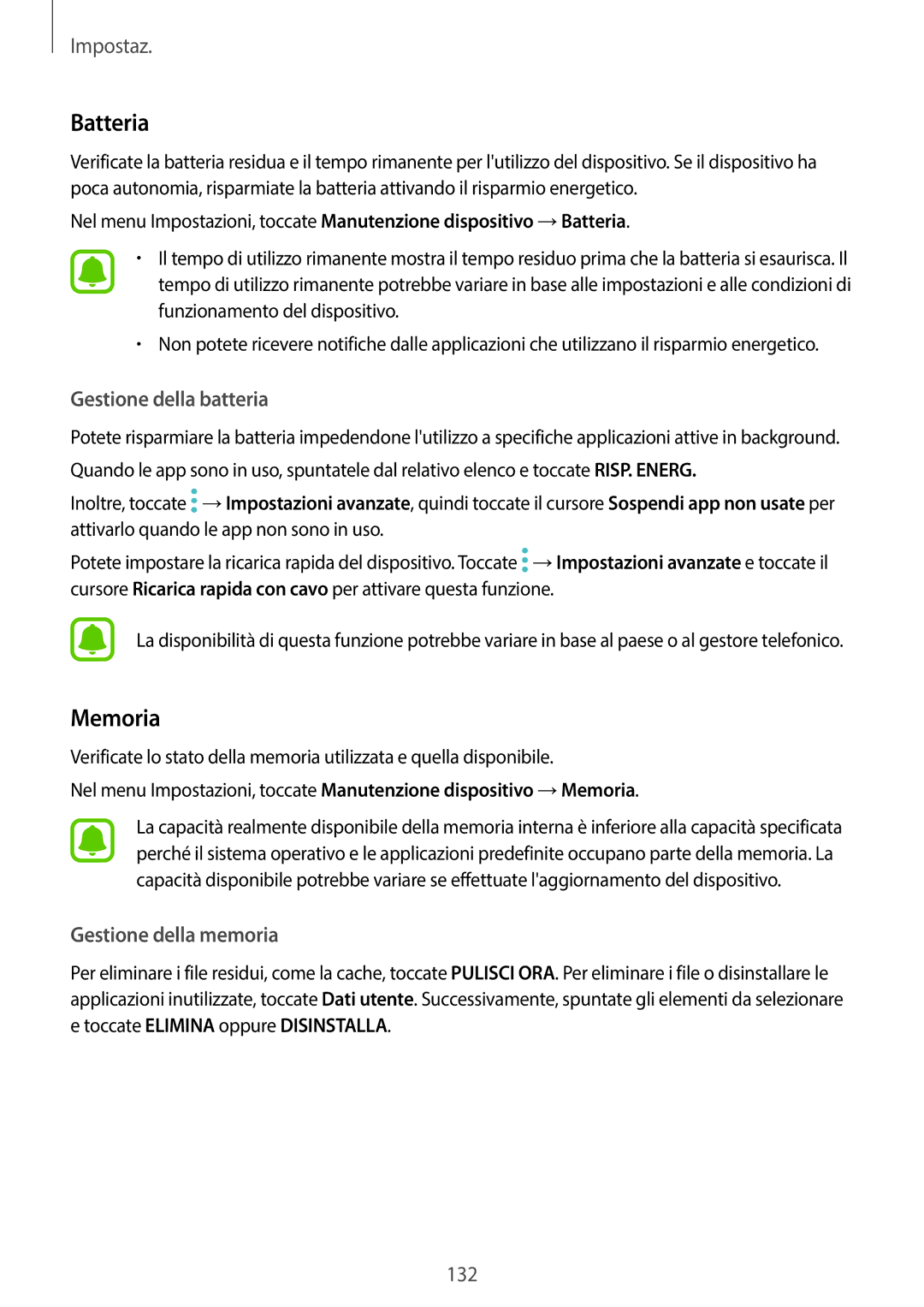 Samsung SM-A320FZBNITV, SM-A320FZINITV, SM-A320FZDNITV, SM-A320FZKNITV manual Batteria, Memoria 