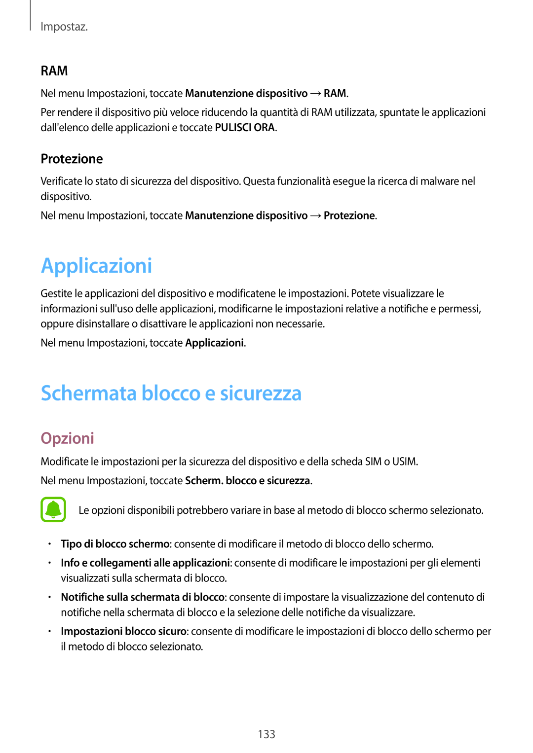 Samsung SM-A320FZINITV, SM-A320FZBNITV, SM-A320FZDNITV manual Applicazioni, Schermata blocco e sicurezza, Protezione 