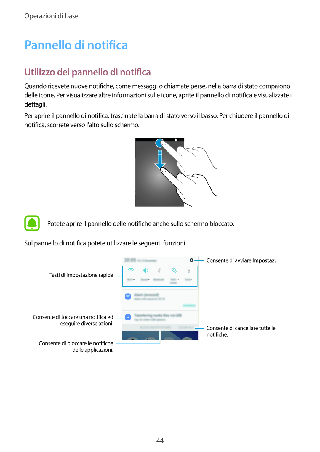 Samsung SM-A320FZBNITV, SM-A320FZINITV, SM-A320FZDNITV manual Pannello di notifica, Utilizzo del pannello di notifica 