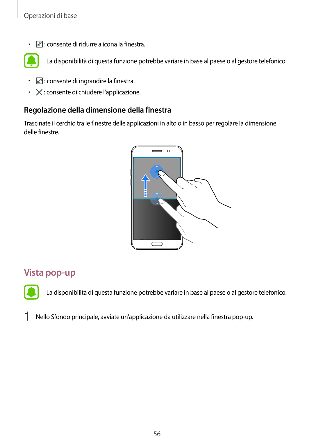 Samsung SM-A320FZBNITV, SM-A320FZINITV, SM-A320FZDNITV manual Vista pop-up, Regolazione della dimensione della finestra 