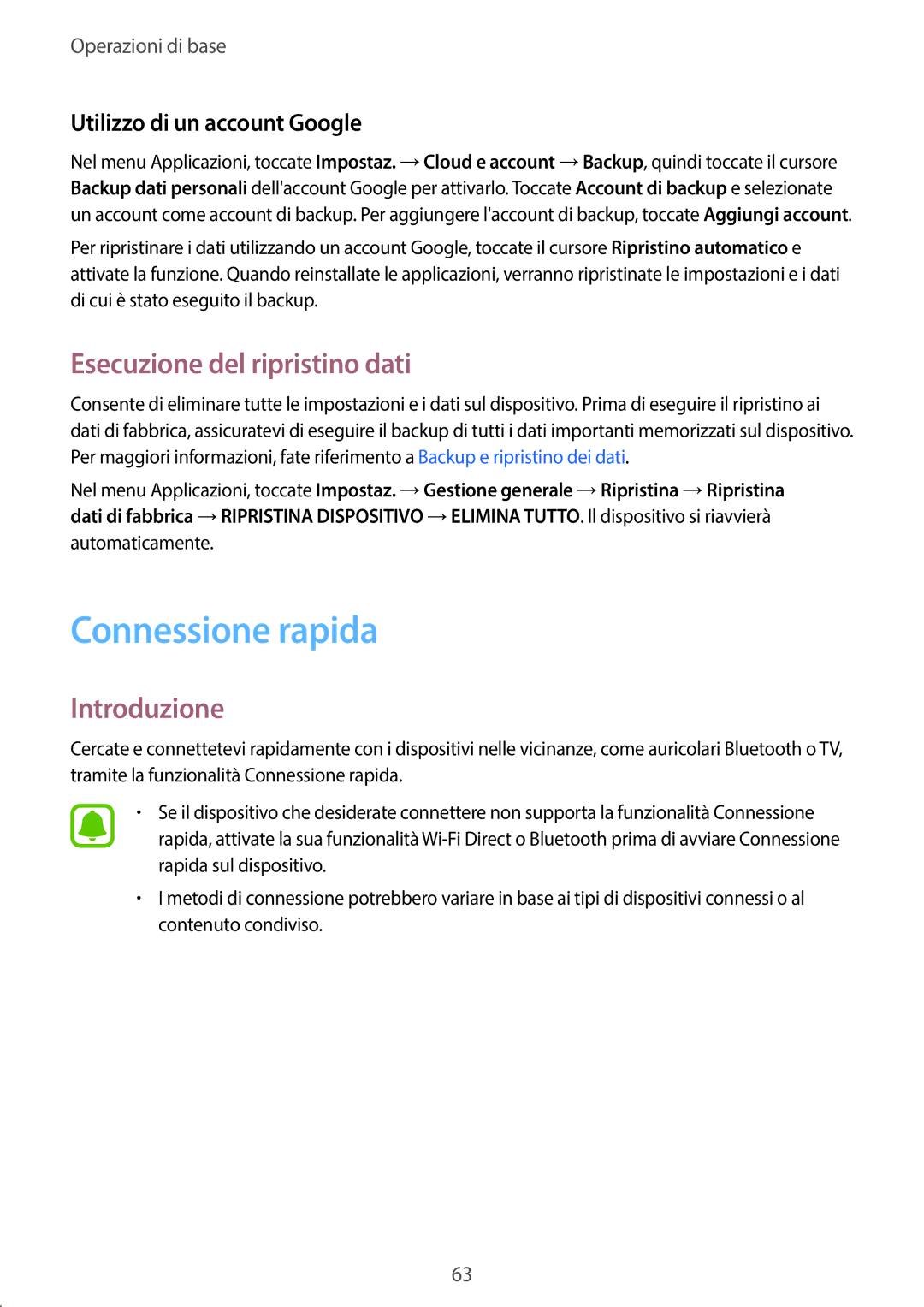 Samsung SM-A320FZKNITV, SM-A320FZBNITV Connessione rapida, Esecuzione del ripristino dati, Utilizzo di un account Google 