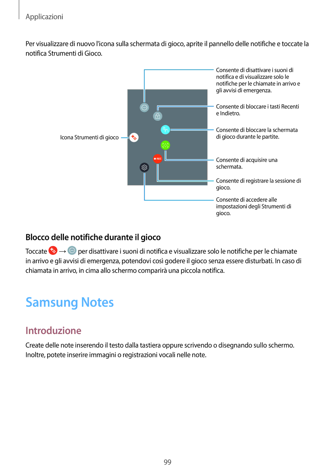 Samsung SM-A320FZKNITV, SM-A320FZBNITV, SM-A320FZINITV manual Samsung Notes, Blocco delle notifiche durante il gioco 