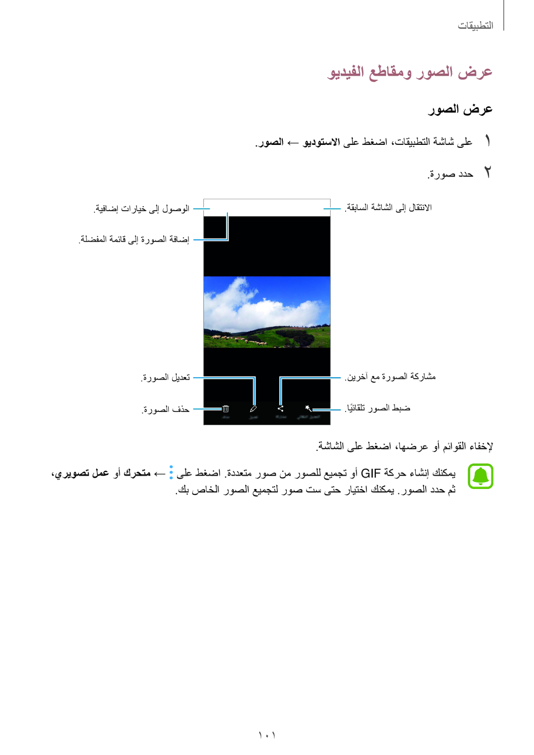 Samsung SM-A320FZKDKSA, SM-A320FZDDKSA, SM-A320FZIDKSA, SM-A320FZBDKSA manual ويديفلا عطاقمو روصلا ضرع 