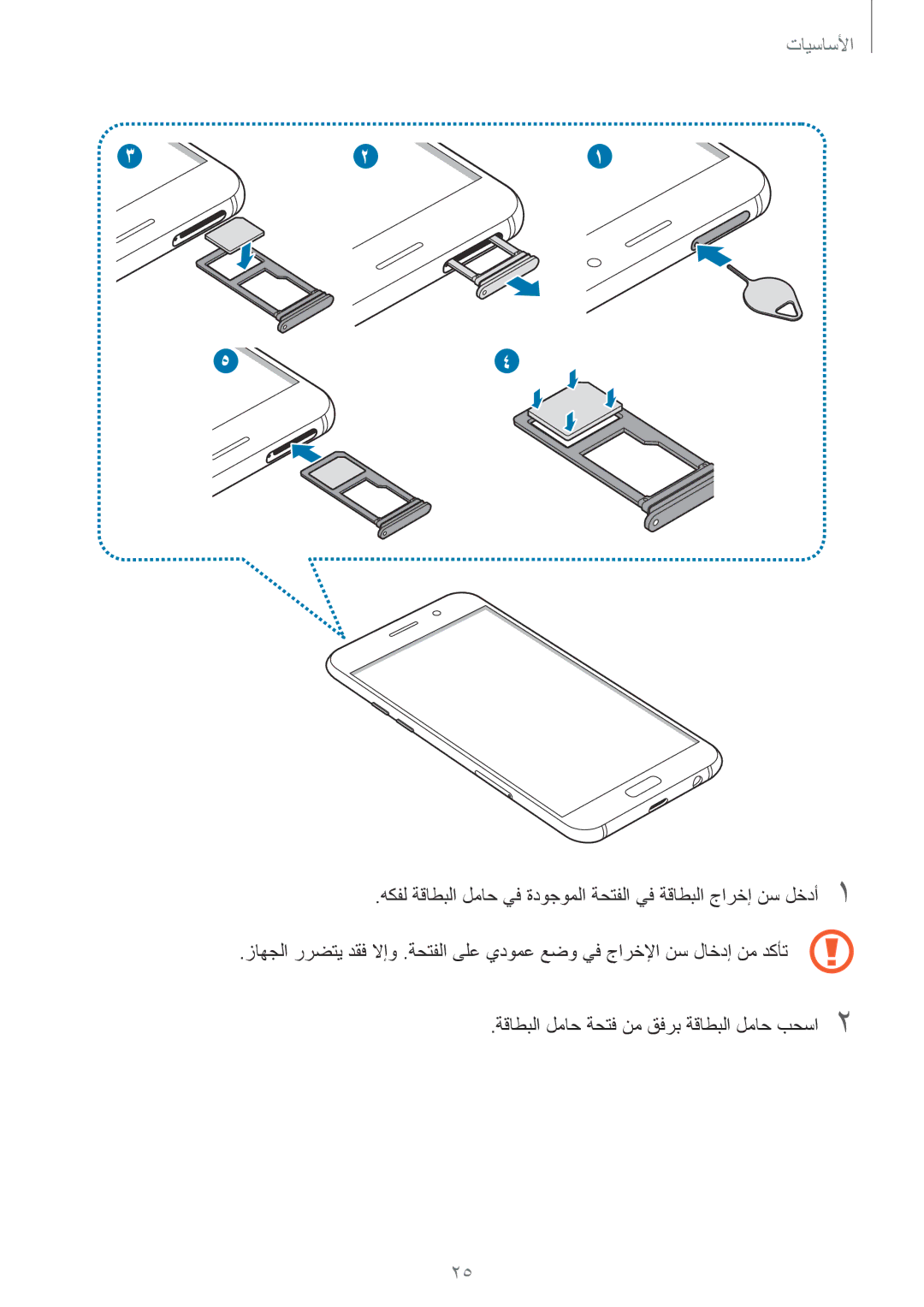 Samsung SM-A320FZKDKSA, SM-A320FZDDKSA, SM-A320FZIDKSA, SM-A320FZBDKSA manual الأساسيأا 