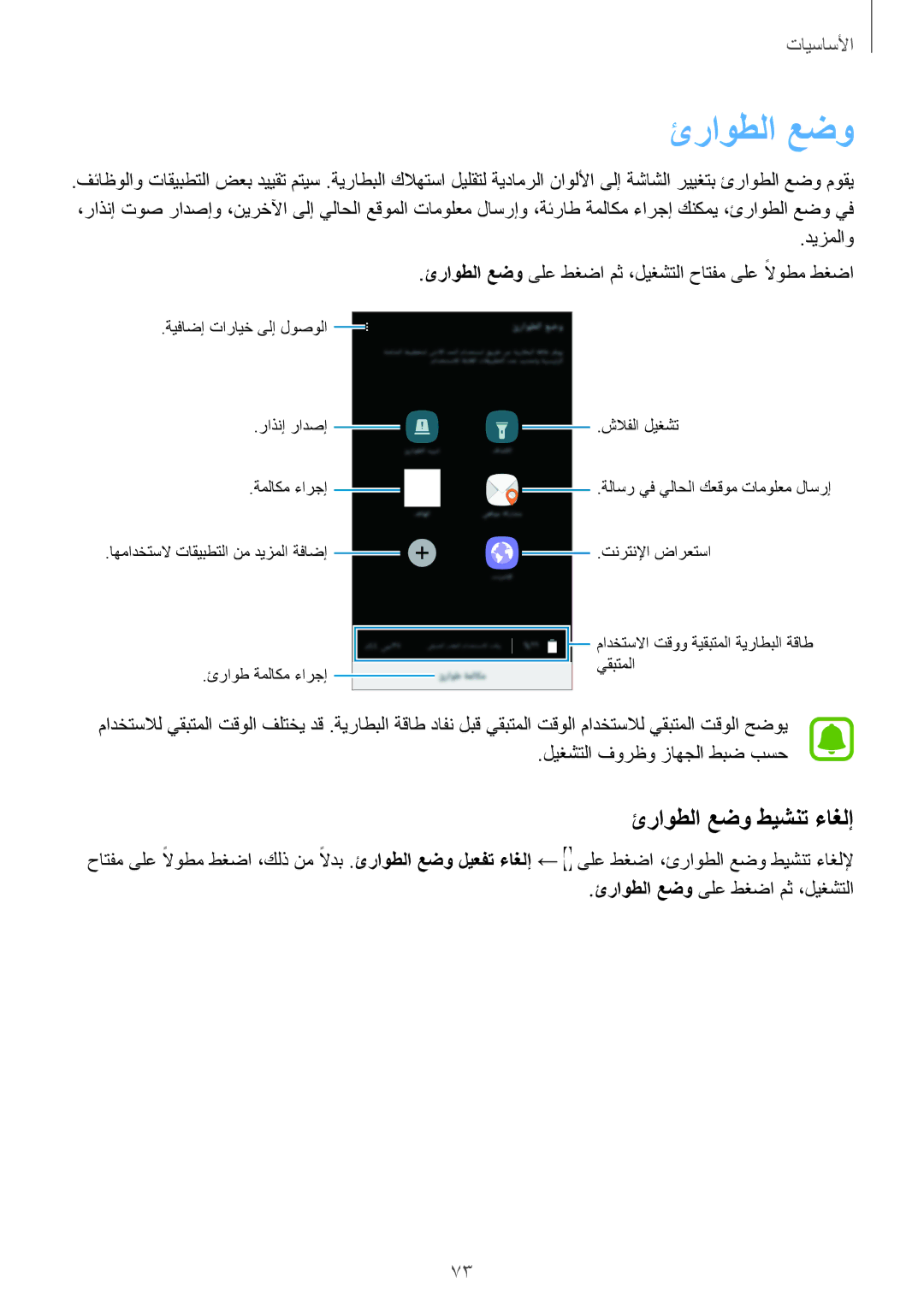 Samsung SM-A320FZKDKSA, SM-A320FZDDKSA, SM-A320FZIDKSA, SM-A320FZBDKSA manual ئراوطلا عضو طيشنت ءاغلإ 