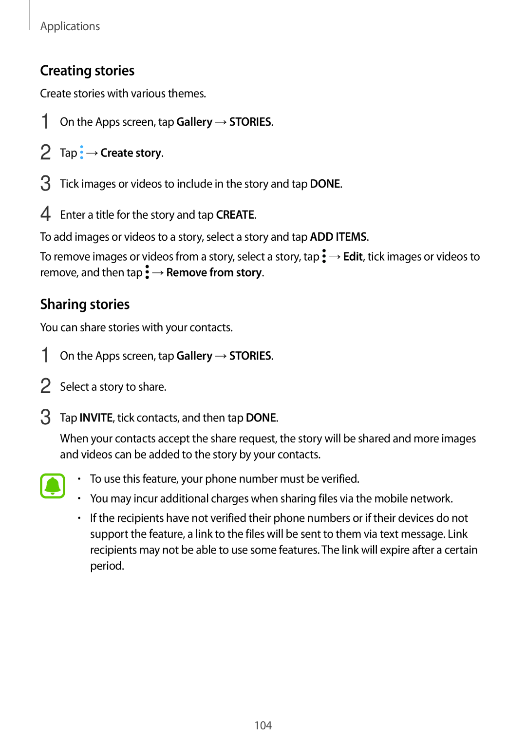 Samsung SM-A320FZKNXEF, SM-A320FZDNDBT, SM-A320FZKNDBT, SM-A320FZINDBT Creating stories, Sharing stories, Tap →Create story 