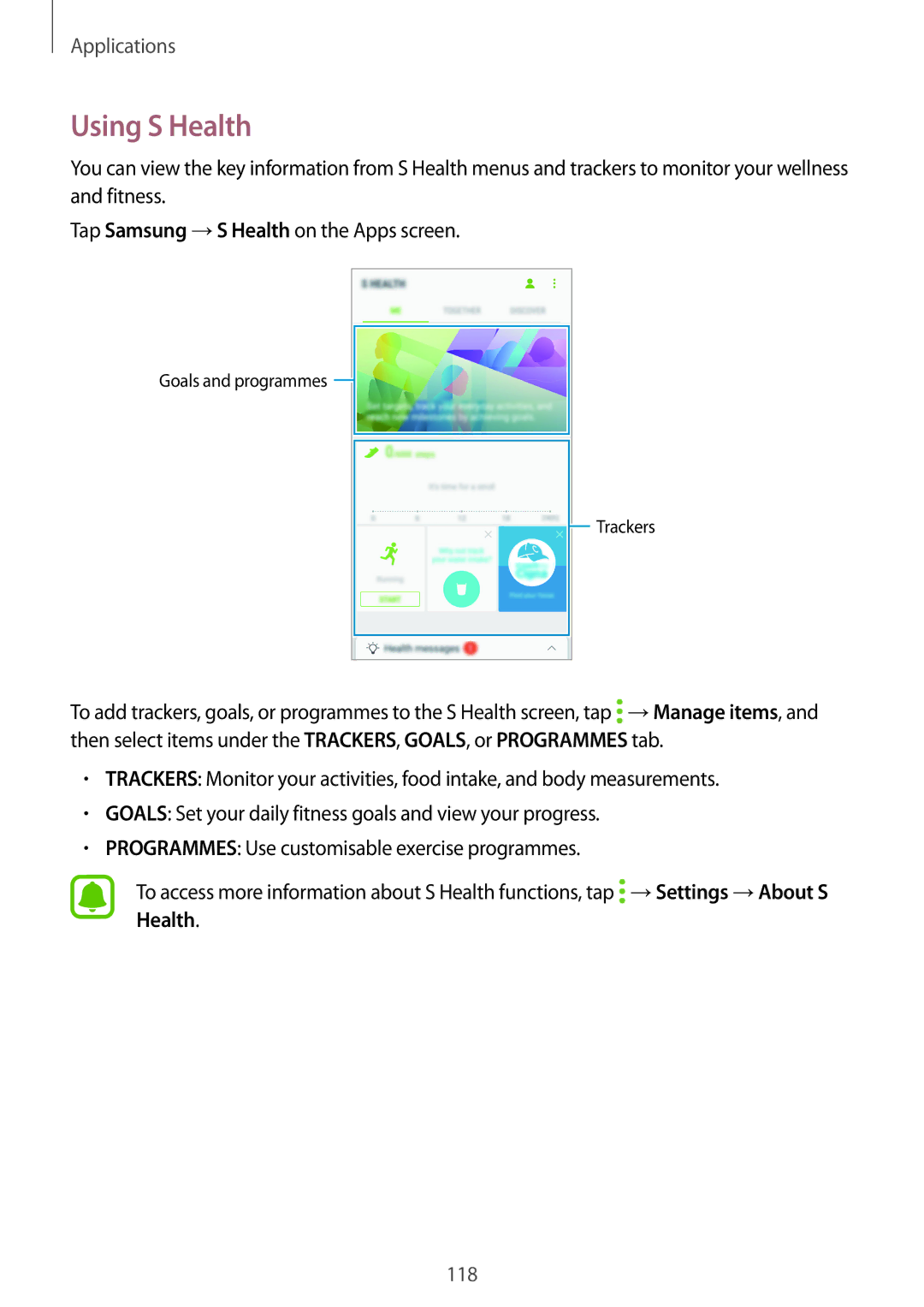 Samsung SM-A320FZIDKSA, SM-A320FZDNDBT, SM-A320FZKNDBT, SM-A320FZINDBT, SM-A320FZBNDBT, SM-A320FZKNXEF manual Using S Health 