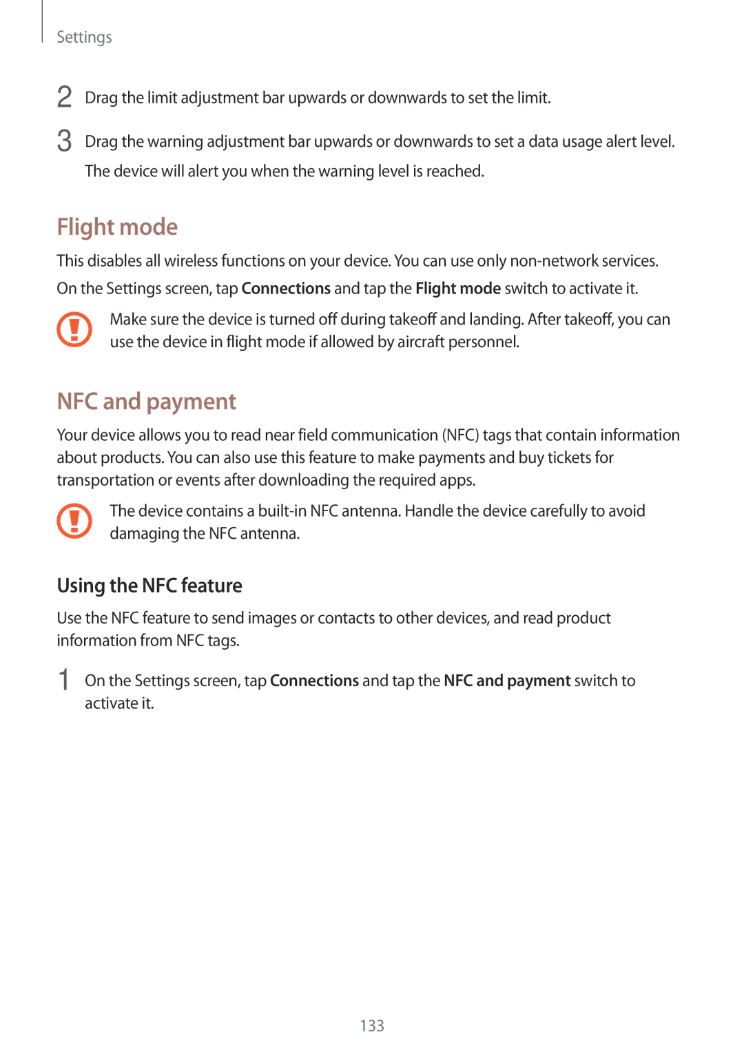 Samsung SM-A320FZINNEE, SM-A320FZDNDBT, SM-A320FZKNDBT, SM-A320FZINDBT Flight mode, NFC and payment, Using the NFC feature 