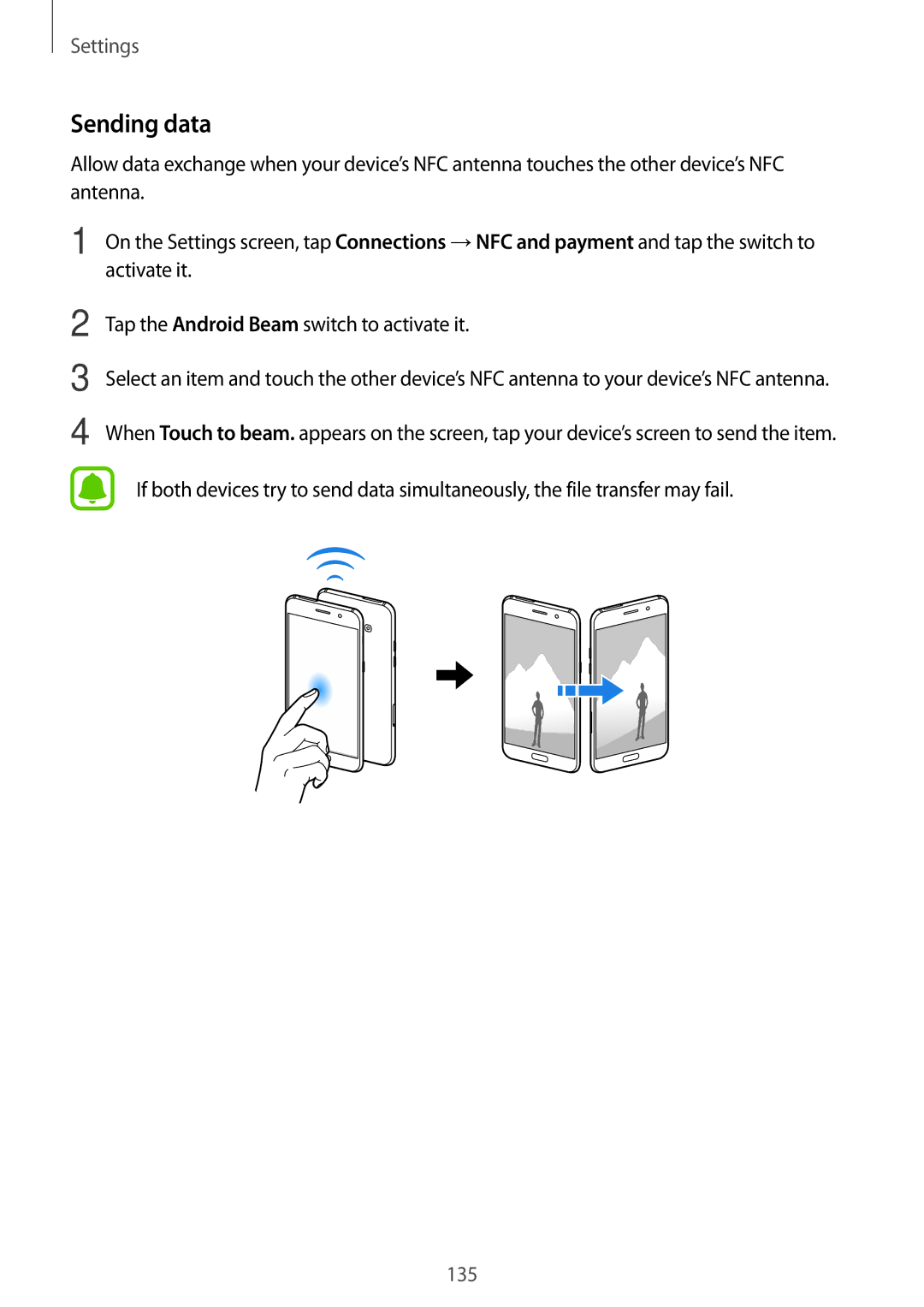 Samsung SM-A320FZINSEB, SM-A320FZDNDBT, SM-A320FZKNDBT, SM-A320FZINDBT, SM-A320FZBNDBT, SM-A320FZKNXEF manual Sending data 