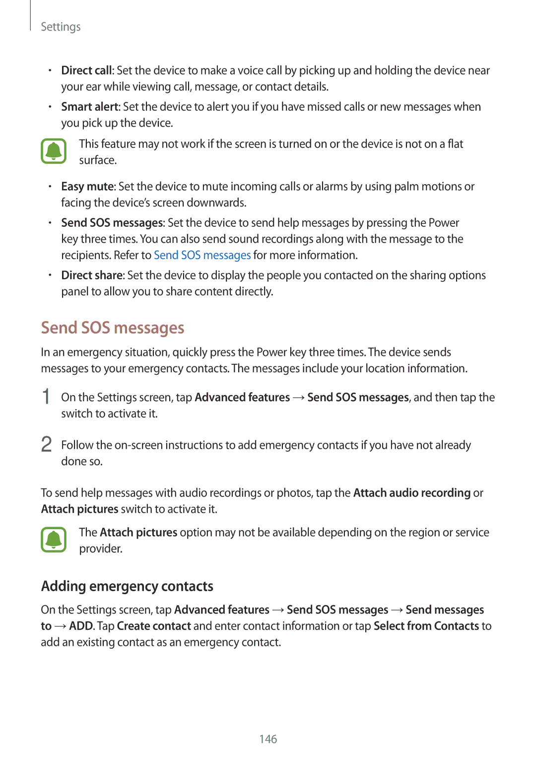 Samsung SM-A320FZDNEUR, SM-A320FZDNDBT, SM-A320FZKNDBT, SM-A320FZINDBT manual Send SOS messages, Adding emergency contacts 