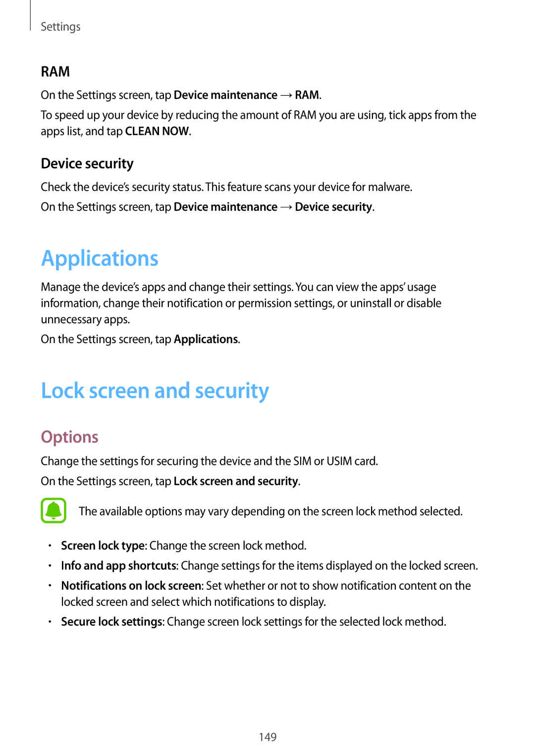 Samsung SM-A320FZKNXEH, SM-A320FZDNDBT, SM-A320FZKNDBT manual Applications, Lock screen and security, Device security 