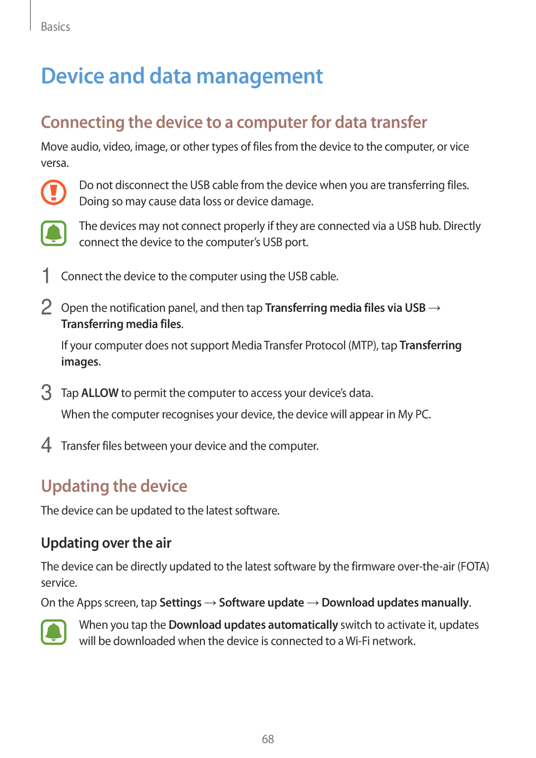 Samsung SM-A320FZIDKSA, SM-A320FZDNDBT Device and data management, Connecting the device to a computer for data transfer 