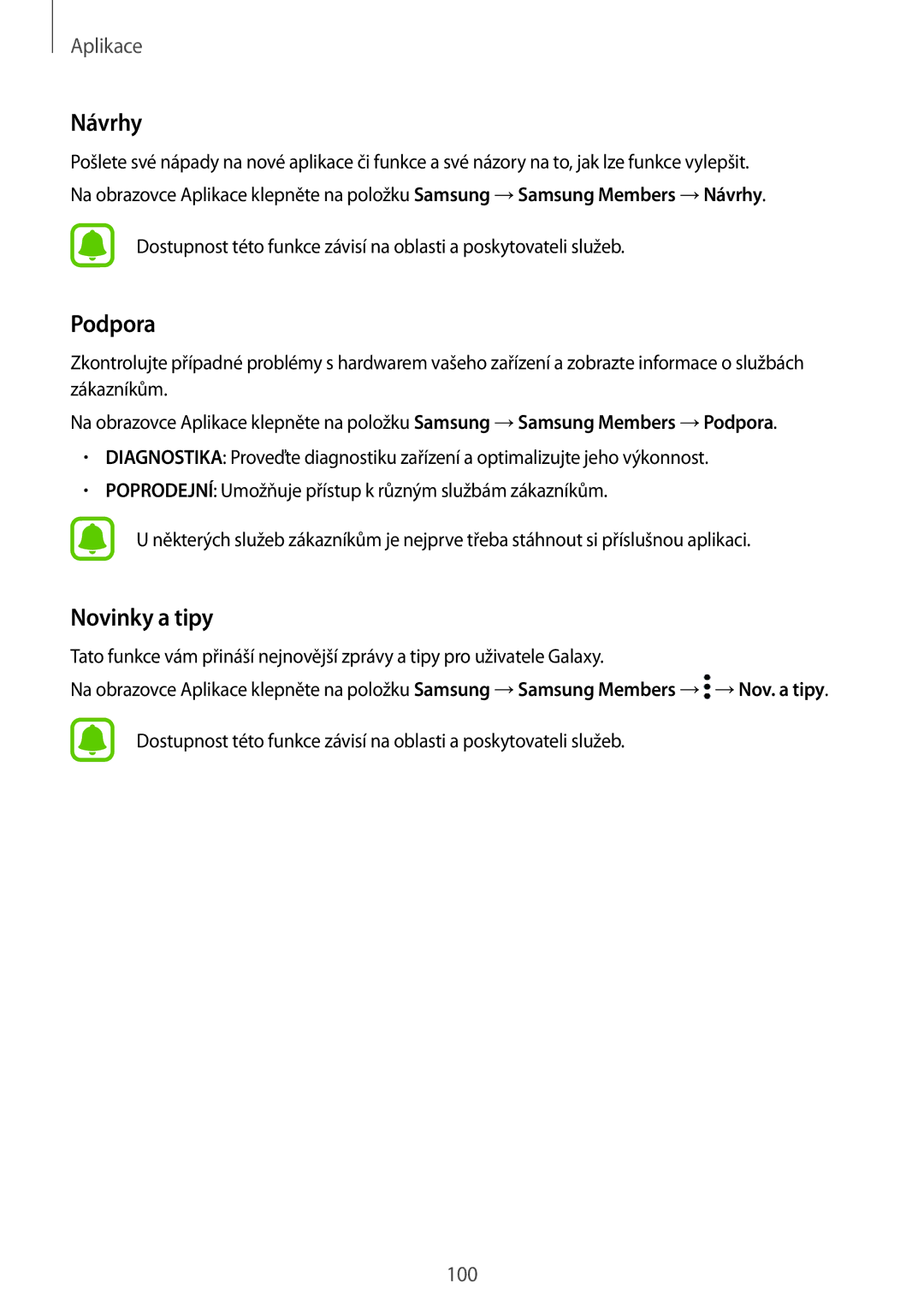 Samsung SM-A320FZINETL, SM-A320FZDNETL, SM-A320FZBNETL, SM-A320FZKNETL manual Návrhy, Podpora, Novinky a tipy 