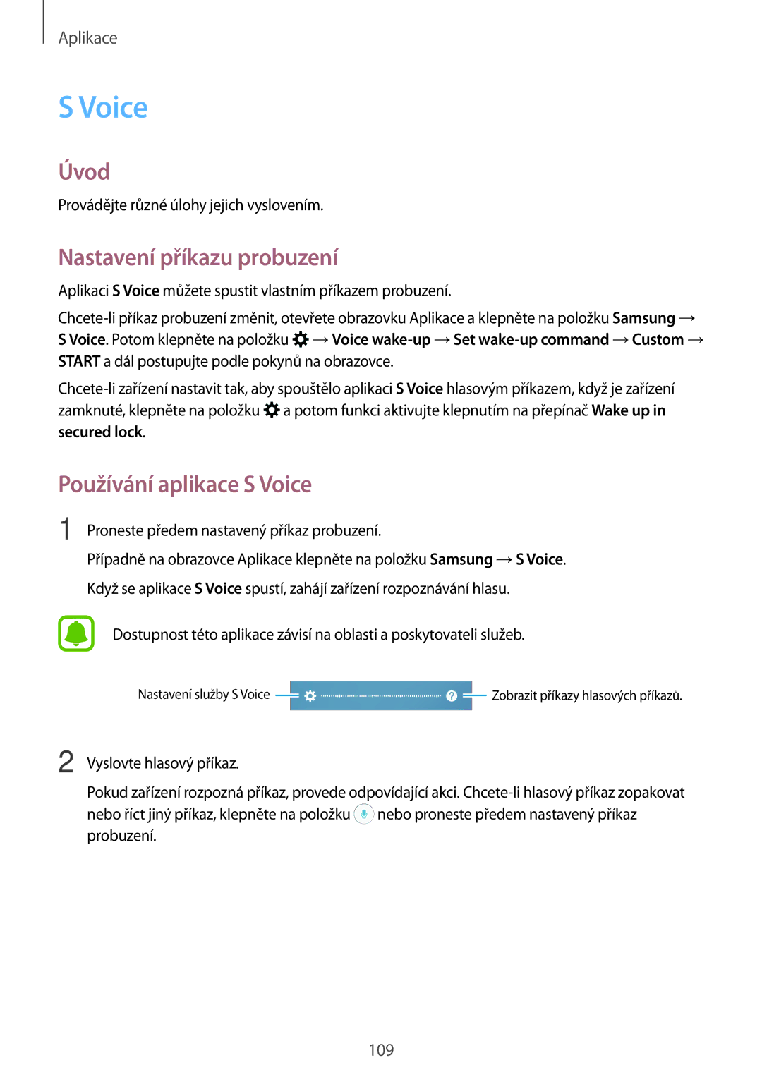 Samsung SM-A320FZDNETL, SM-A320FZINETL, SM-A320FZBNETL manual Nastavení příkazu probuzení, Používání aplikace S Voice 
