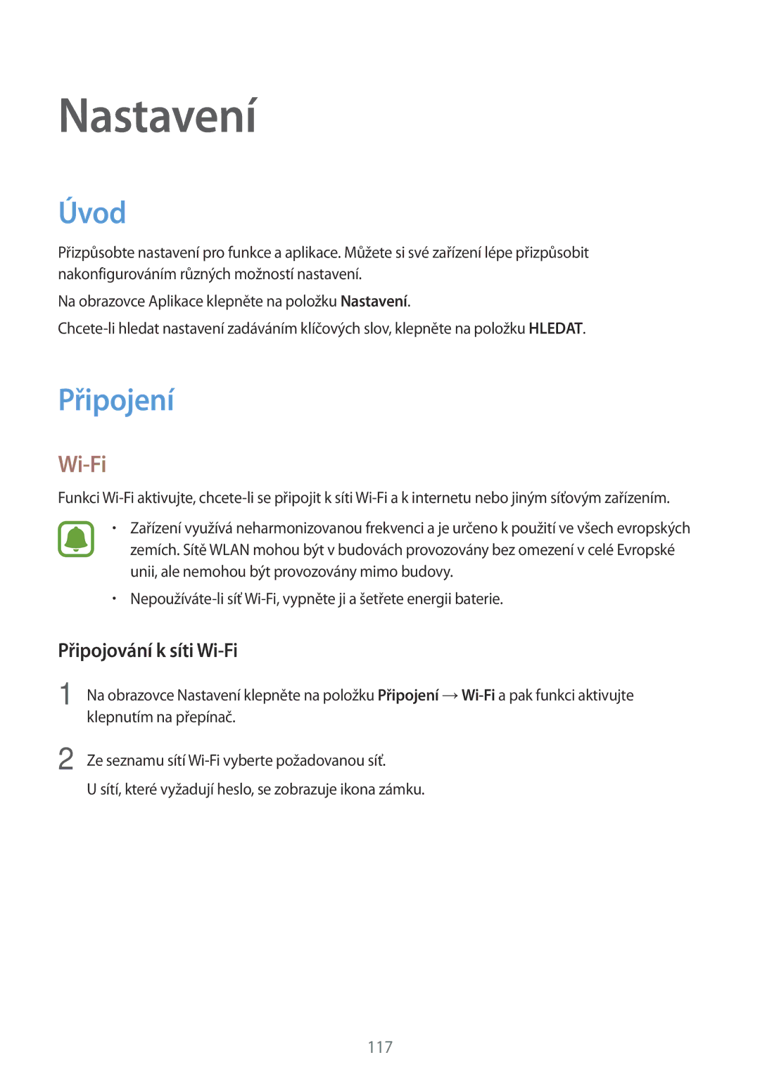 Samsung SM-A320FZDNETL, SM-A320FZINETL, SM-A320FZBNETL, SM-A320FZKNETL manual Úvod, Připojení, Připojování k síti Wi-Fi 