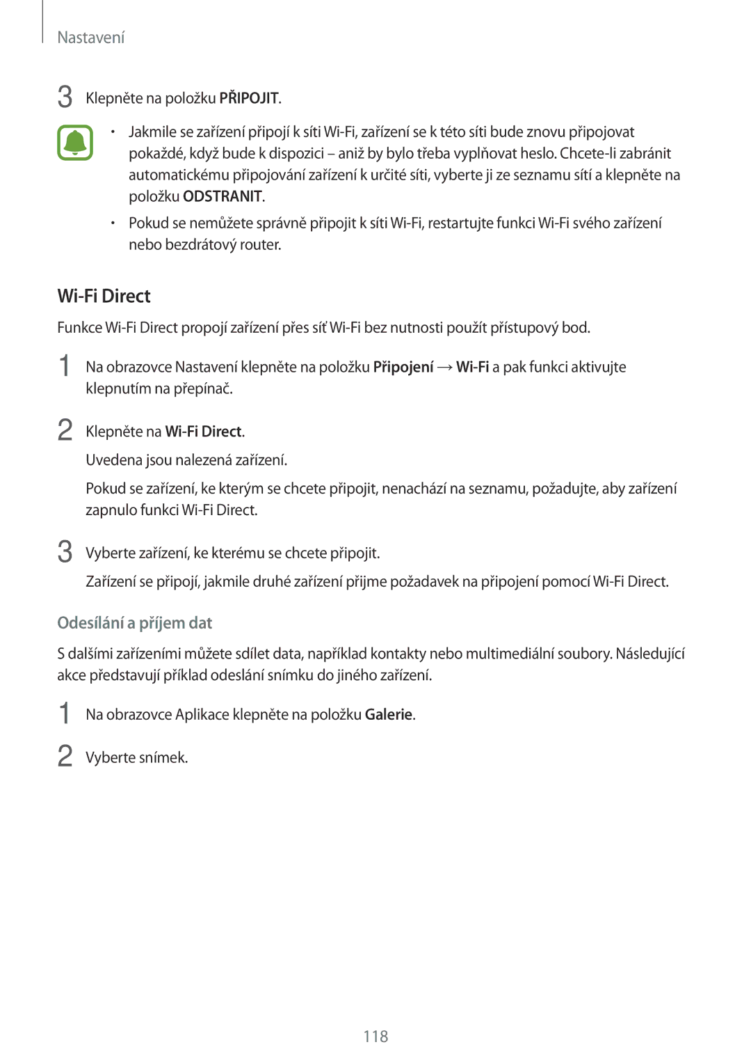 Samsung SM-A320FZBNETL, SM-A320FZINETL, SM-A320FZDNETL, SM-A320FZKNETL manual Wi-Fi Direct, Nastavení 