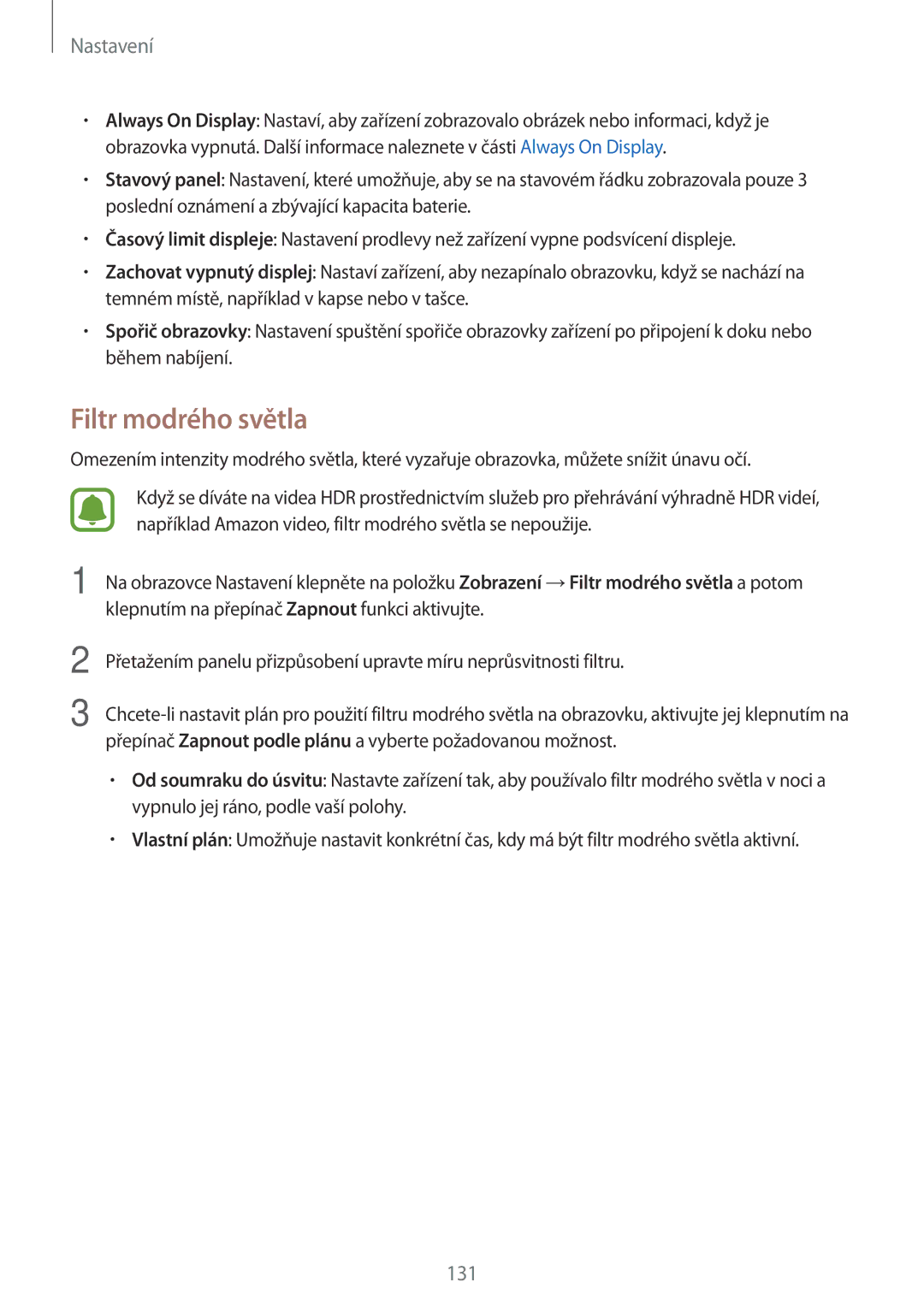 Samsung SM-A320FZKNETL, SM-A320FZINETL, SM-A320FZDNETL, SM-A320FZBNETL manual Filtr modrého světla 