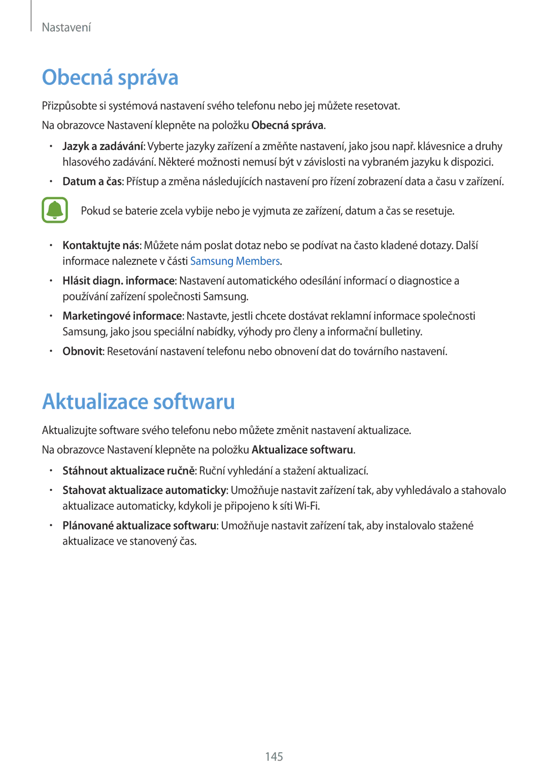 Samsung SM-A320FZDNETL, SM-A320FZINETL, SM-A320FZBNETL, SM-A320FZKNETL manual Obecná správa, Aktualizace softwaru 