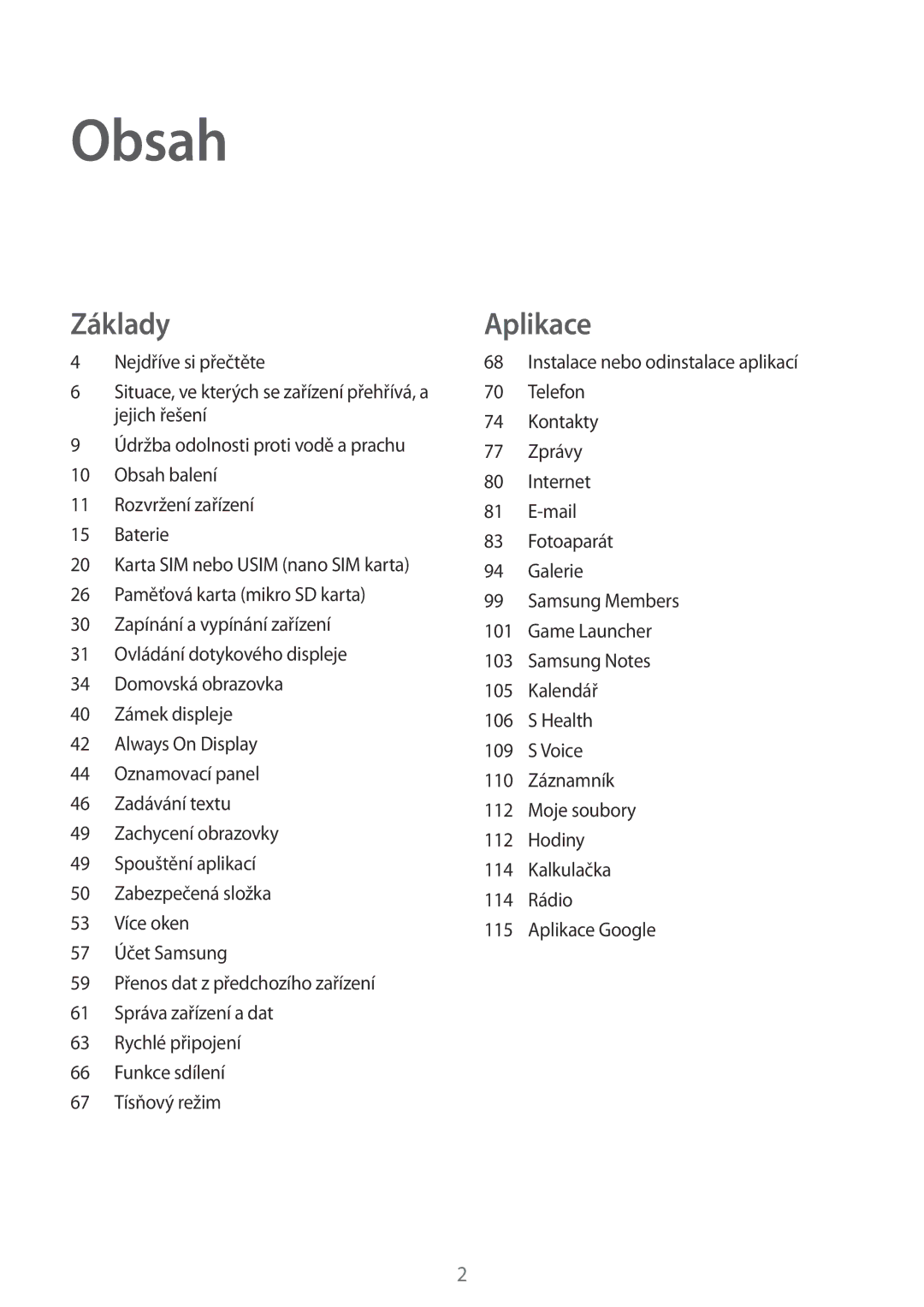 Samsung SM-A320FZBNETL, SM-A320FZINETL, SM-A320FZDNETL, SM-A320FZKNETL manual Obsah 