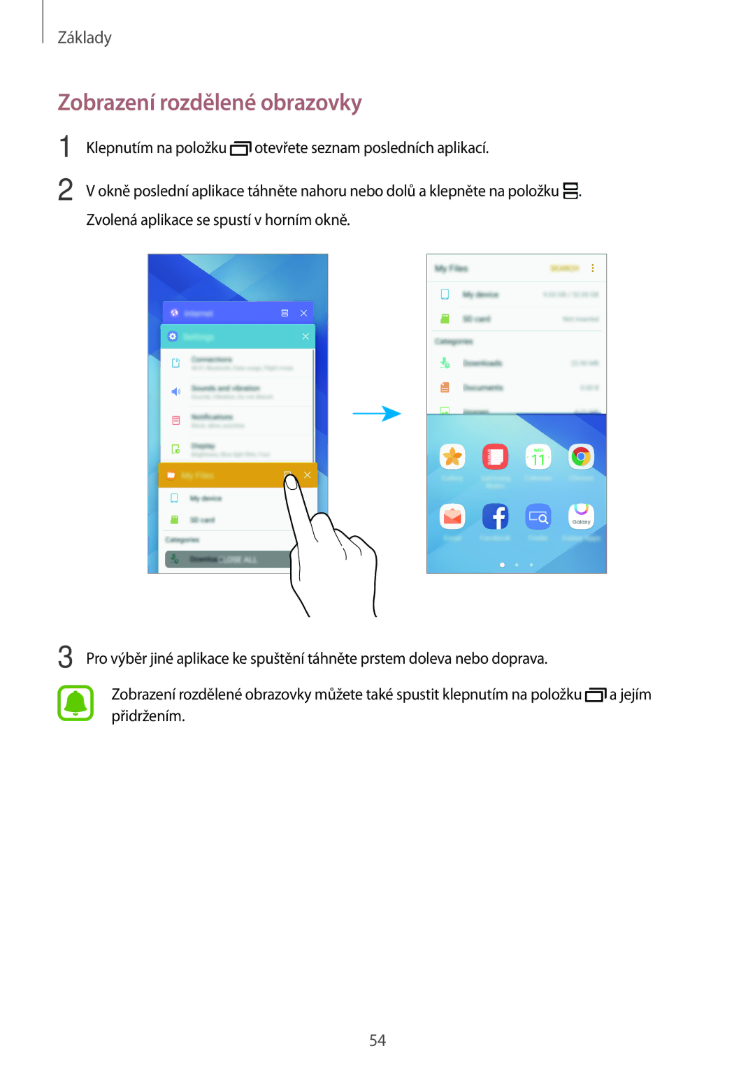 Samsung SM-A320FZBNETL, SM-A320FZINETL, SM-A320FZDNETL, SM-A320FZKNETL manual Zobrazení rozdělené obrazovky 