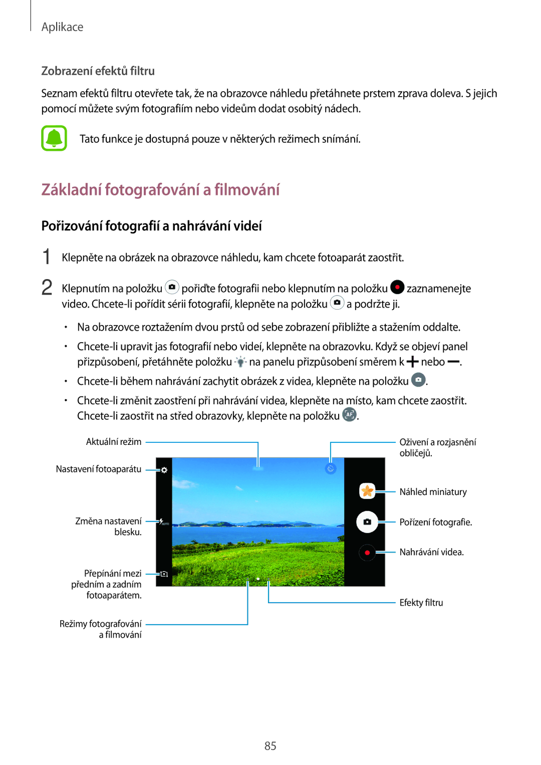 Samsung SM-A320FZDNETL, SM-A320FZINETL manual Základní fotografování a filmování, Pořizování fotografií a nahrávání videí 