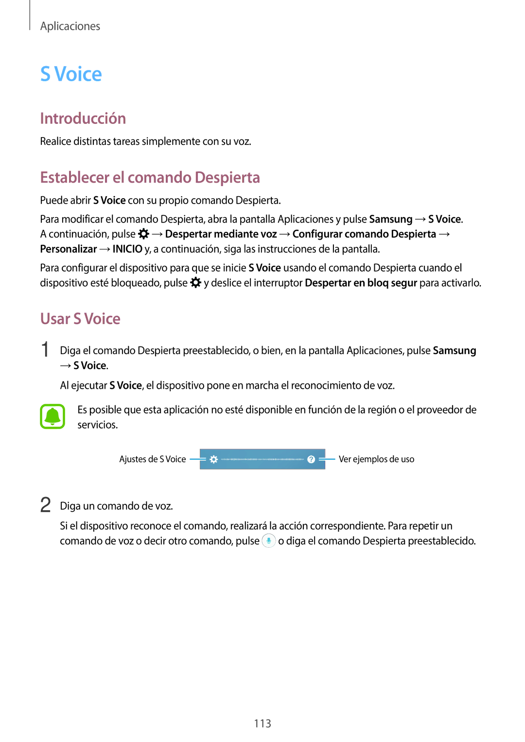 Samsung SM-A320FZBNPHE, SM-A320FZINPHE, SM-A320FZDNPHE manual Establecer el comando Despierta, Usar S Voice, → S Voice 