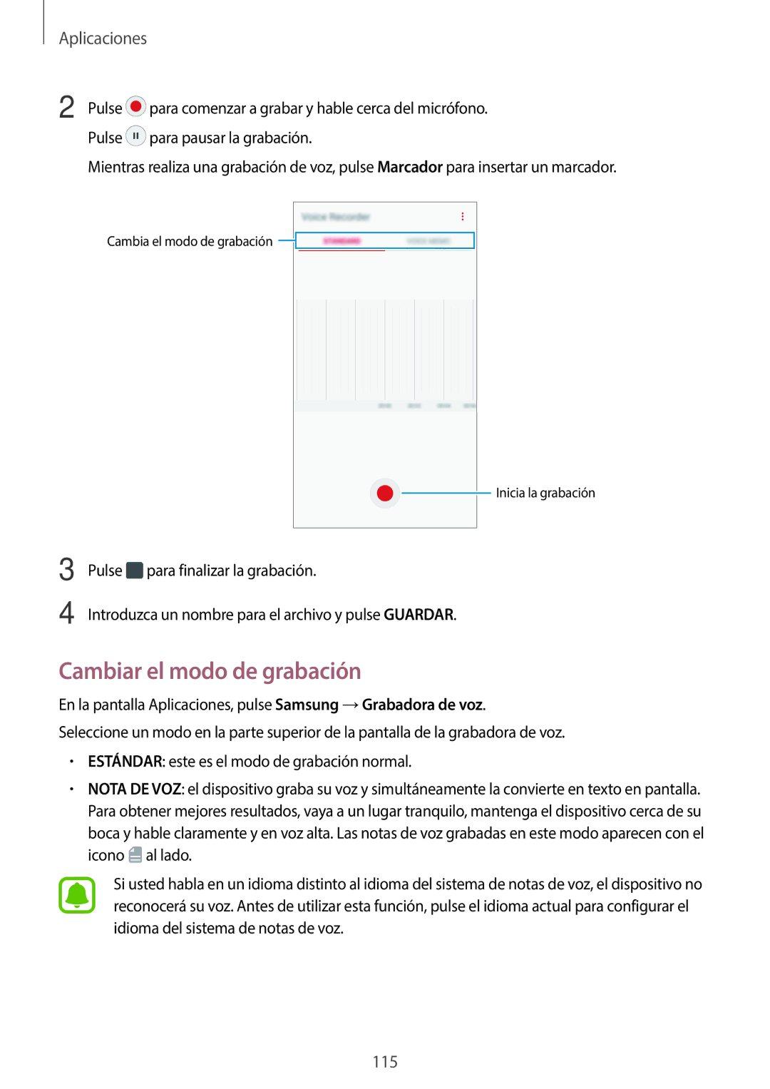 Samsung SM-A320FZKNPHE, SM-A320FZINPHE, SM-A320FZBNPHE, SM-A320FZDNPHE manual Cambiar el modo de grabación 