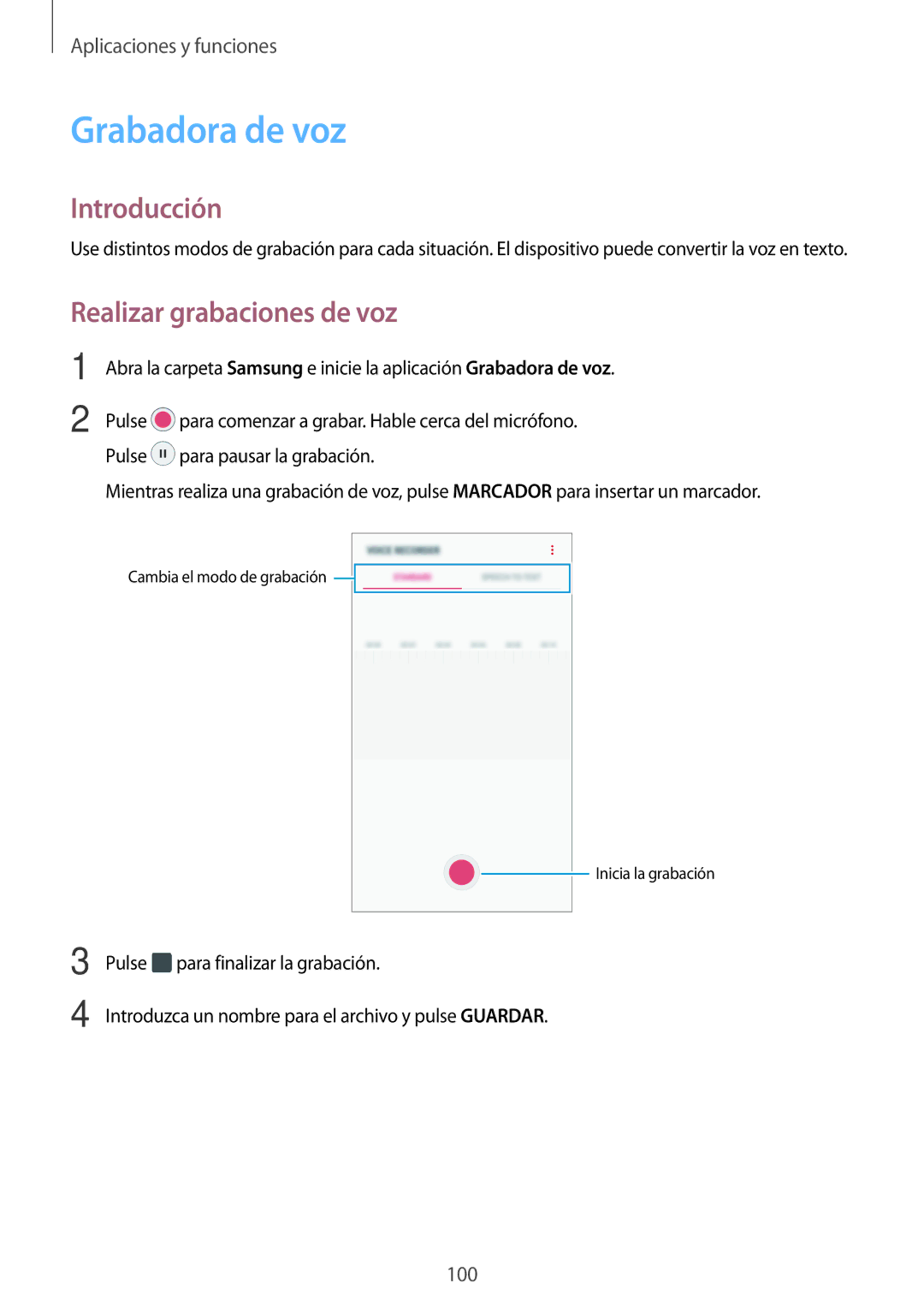 Samsung SM-A520FZIAPHE, SM-A320FZINPHE, SM-A320FZBNPHE, SM-A520FZDAPHE manual Grabadora de voz, Realizar grabaciones de voz 