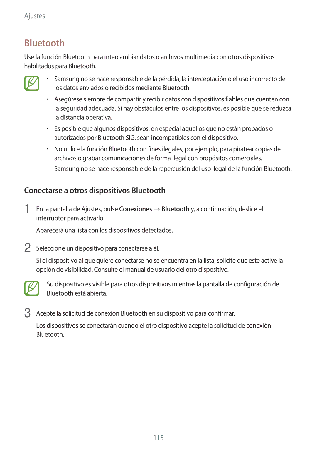 Samsung SM-A520FZKAPHE, SM-A320FZINPHE, SM-A320FZBNPHE, SM-A520FZDAPHE manual Conectarse a otros dispositivos Bluetooth 