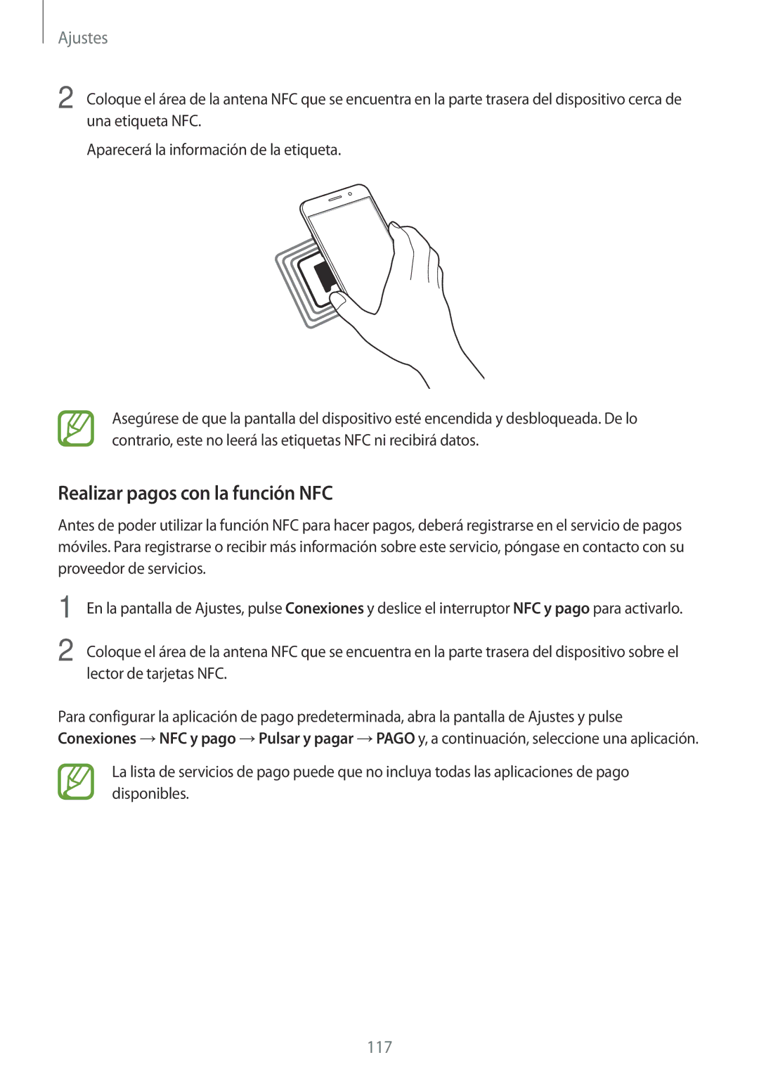 Samsung SM-A320FZDNPHE, SM-A320FZINPHE, SM-A320FZBNPHE, SM-A520FZDAPHE, SM-A520FZKAPHE manual Realizar pagos con la función NFC 