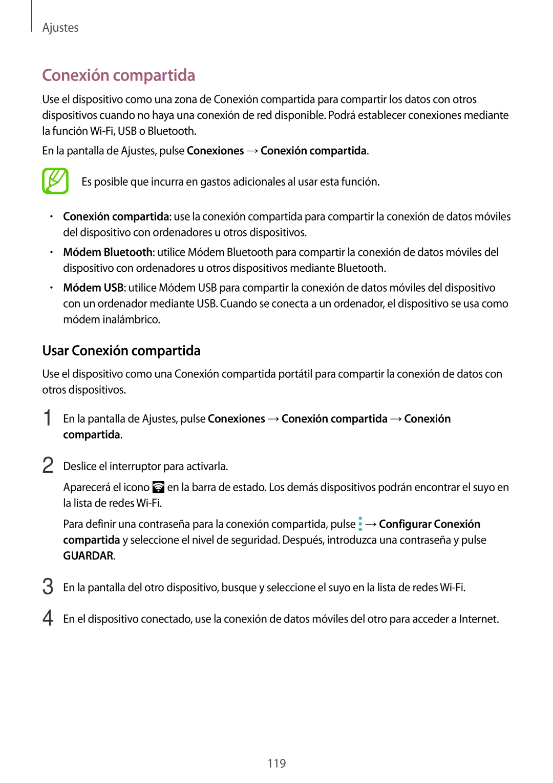 Samsung SM-A520FZBAPHE, SM-A320FZINPHE, SM-A320FZBNPHE, SM-A520FZDAPHE, SM-A520FZKAPHE manual Usar Conexión compartida 