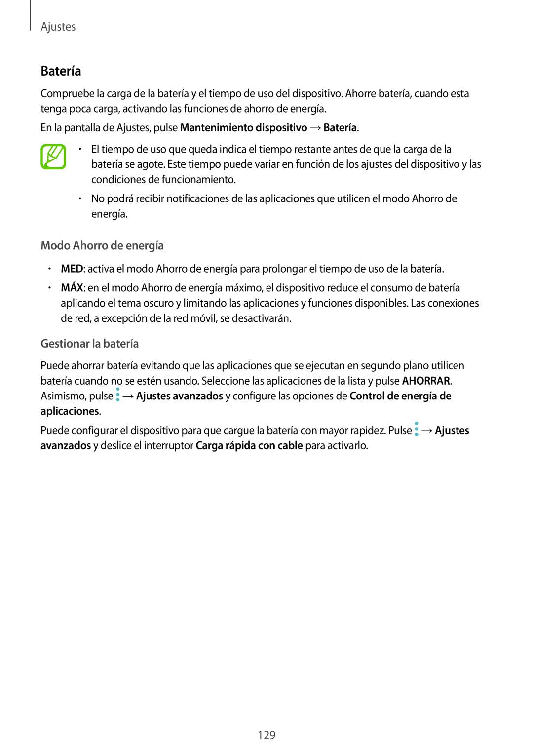 Samsung SM-A320FZBNPHE, SM-A320FZINPHE, SM-A520FZDAPHE, SM-A520FZKAPHE Batería, Modo Ahorro de energía, Gestionar la batería 