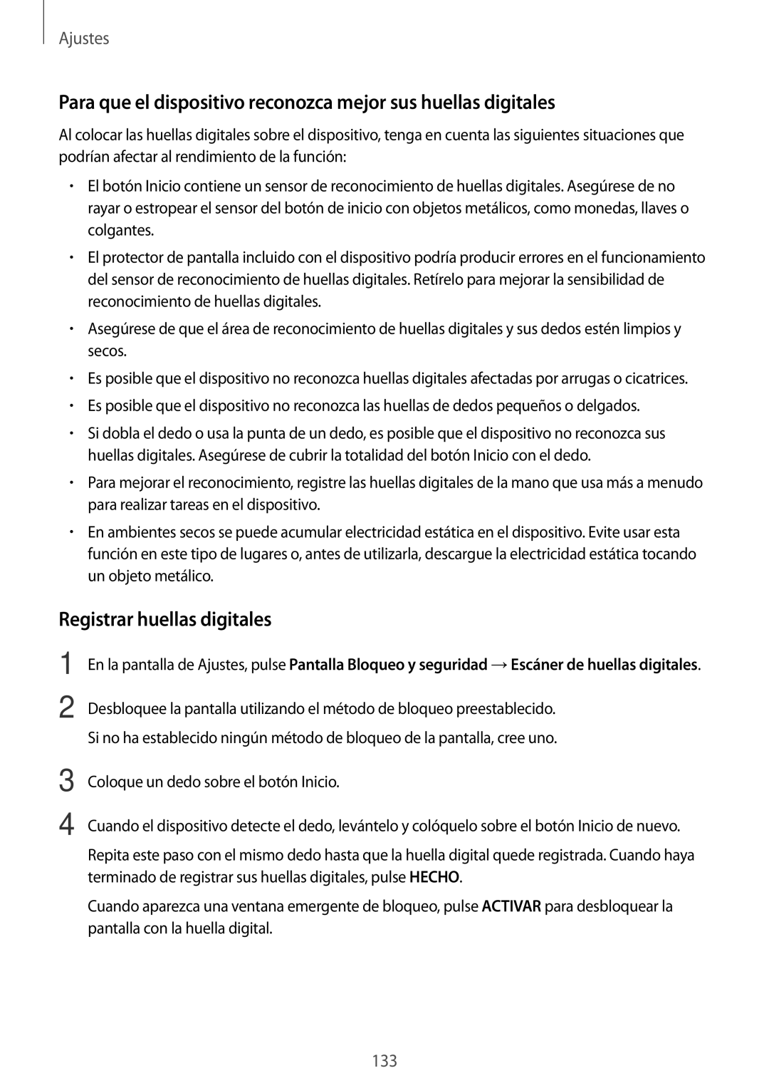 Samsung SM-A320FZDNPHE, SM-A320FZINPHE, SM-A320FZBNPHE, SM-A520FZDAPHE, SM-A520FZKAPHE manual Registrar huellas digitales 