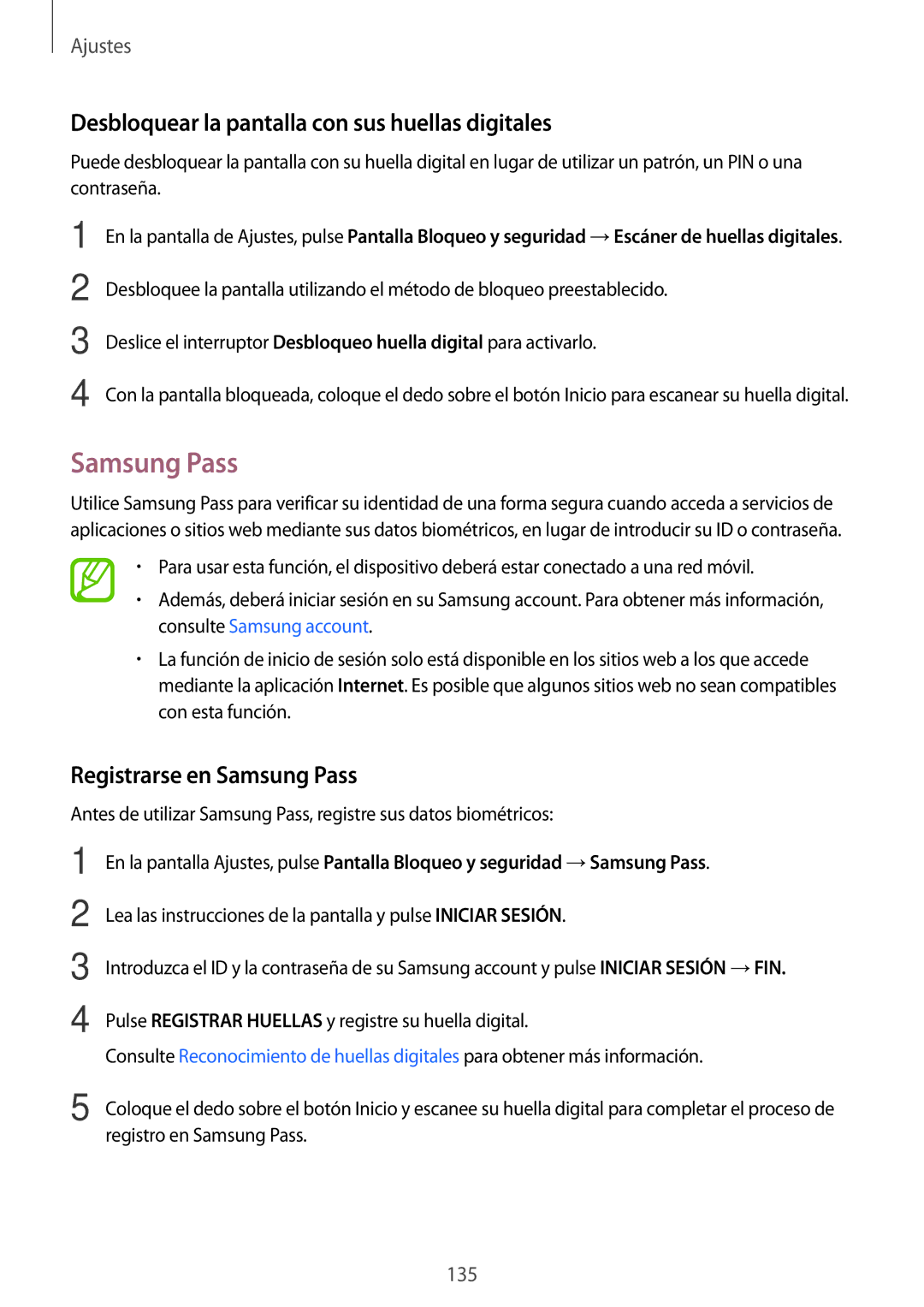 Samsung SM-A520FZBAPHE, SM-A320FZINPHE Desbloquear la pantalla con sus huellas digitales, Registrarse en Samsung Pass 