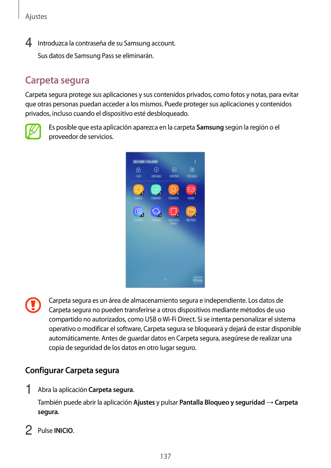 Samsung SM-A320FZBNPHE, SM-A320FZINPHE, SM-A520FZDAPHE, SM-A520FZKAPHE, SM-A520FZIAPHE manual Configurar Carpeta segura 