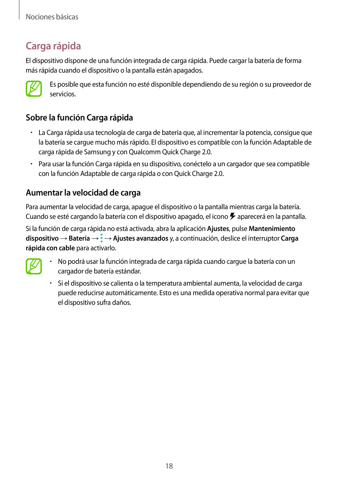 Samsung SM-A520FZDAPHE, SM-A320FZINPHE, SM-A320FZBNPHE Sobre la función Carga rápida, Aumentar la velocidad de carga 