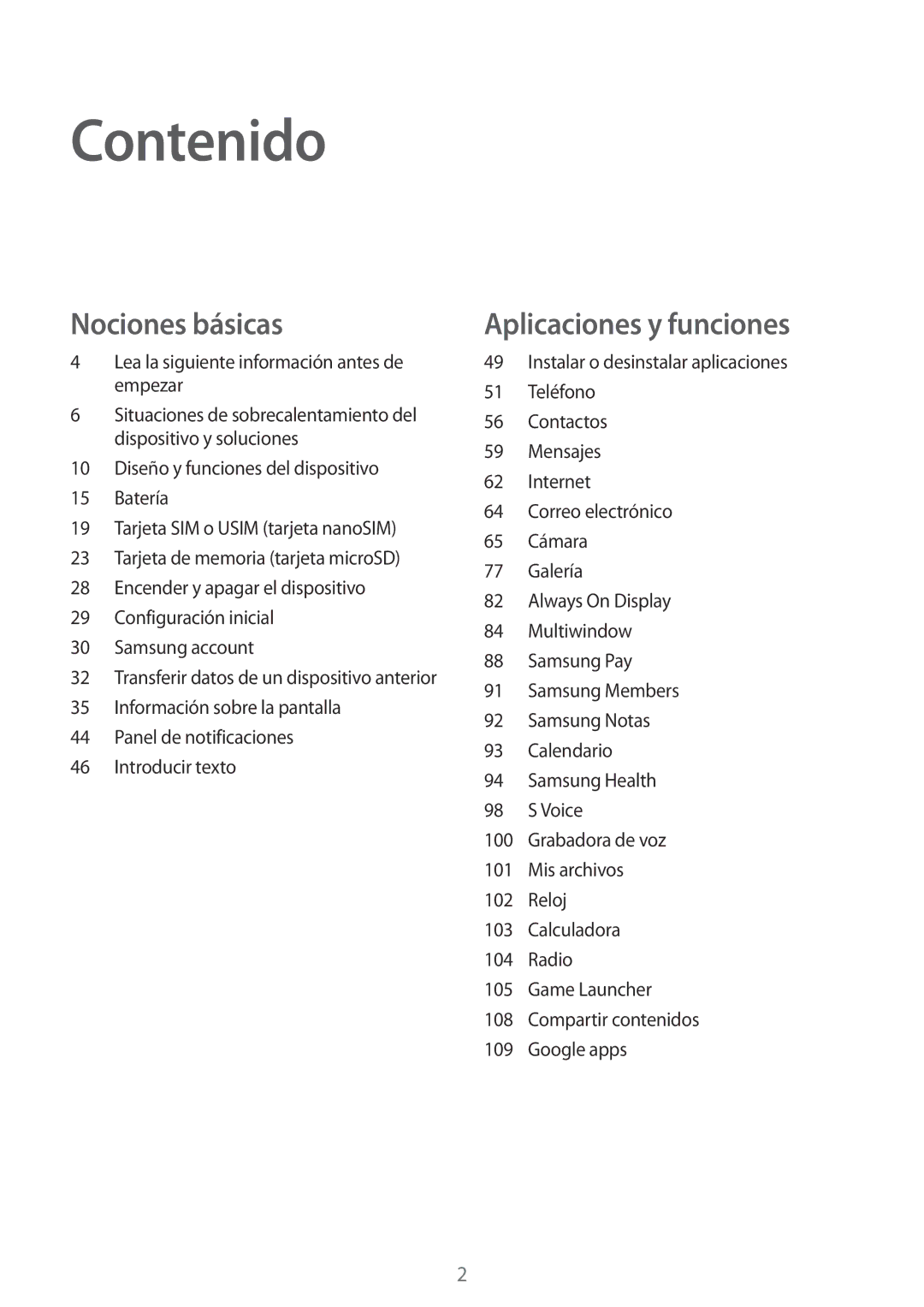 Samsung SM-A520FZDAPHE, SM-A320FZINPHE, SM-A320FZBNPHE, SM-A520FZKAPHE, SM-A520FZIAPHE, SM-A320FZDNPHE manual Contenido 