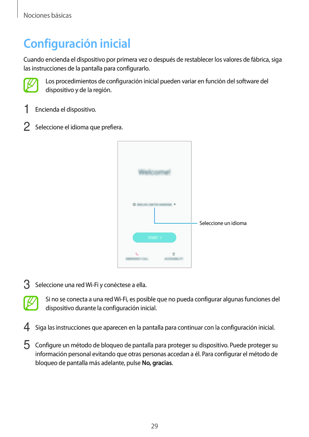 Samsung SM-A320FZDNPHE, SM-A320FZINPHE, SM-A320FZBNPHE, SM-A520FZDAPHE, SM-A520FZKAPHE, SM-A520FZIAPHE Configuración inicial 