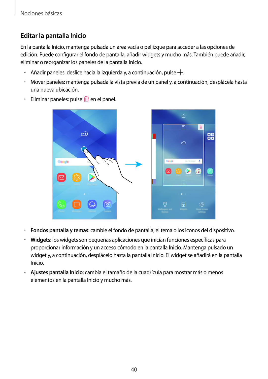 Samsung SM-A320FZINPHE, SM-A320FZBNPHE, SM-A520FZDAPHE, SM-A520FZKAPHE, SM-A520FZIAPHE manual Editar la pantalla Inicio 