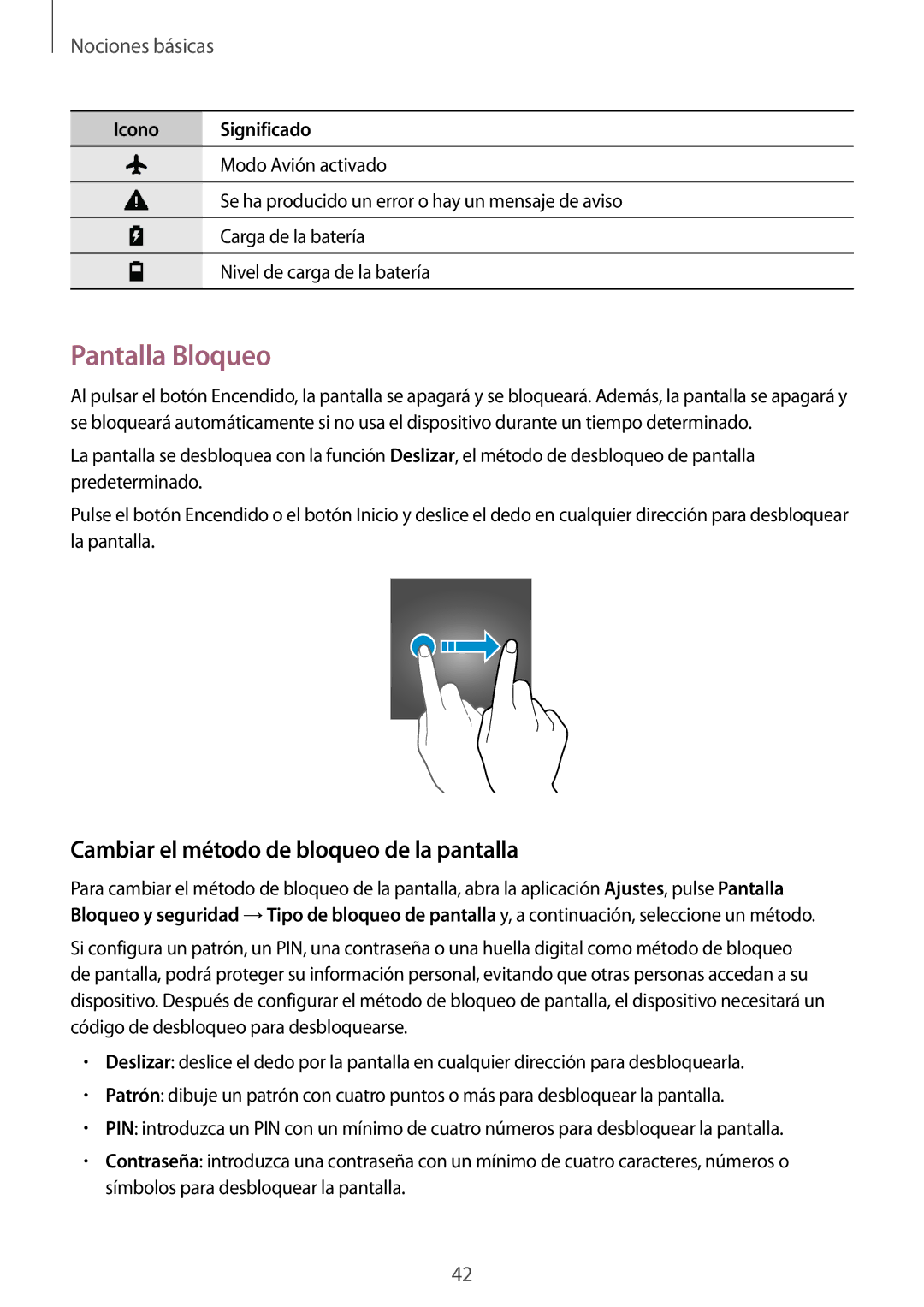 Samsung SM-A520FZDAPHE, SM-A320FZINPHE, SM-A320FZBNPHE manual Pantalla Bloqueo, Cambiar el método de bloqueo de la pantalla 