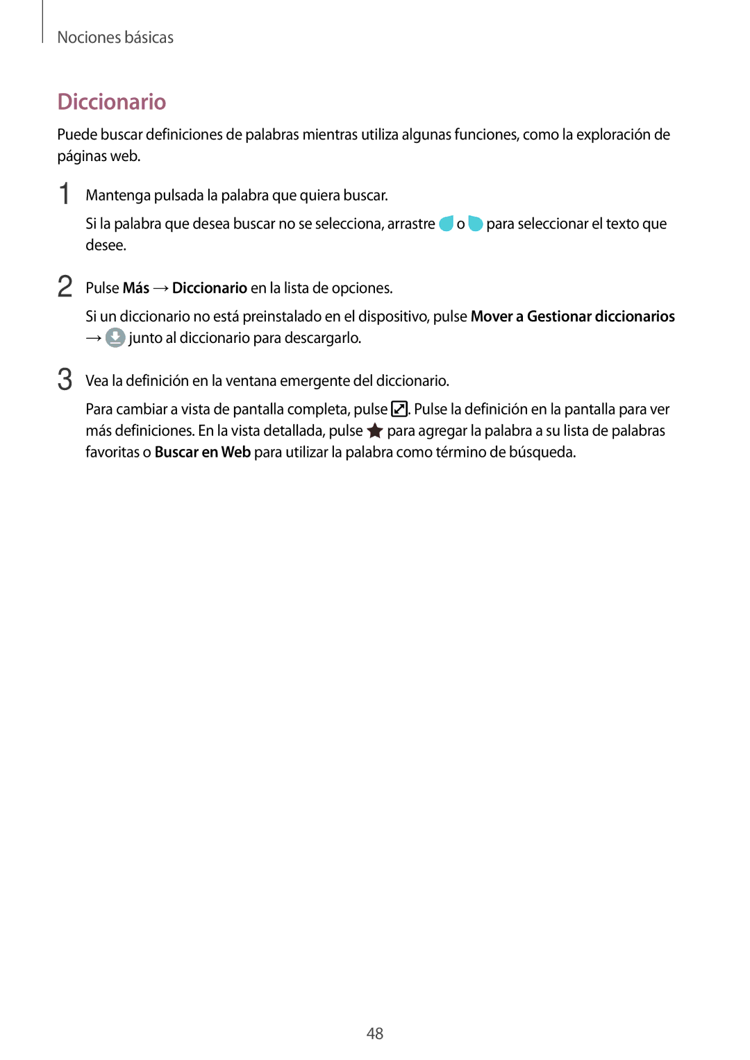 Samsung SM-A320FZINPHE, SM-A320FZBNPHE, SM-A520FZDAPHE, SM-A520FZKAPHE, SM-A520FZIAPHE, SM-A320FZDNPHE manual Diccionario 