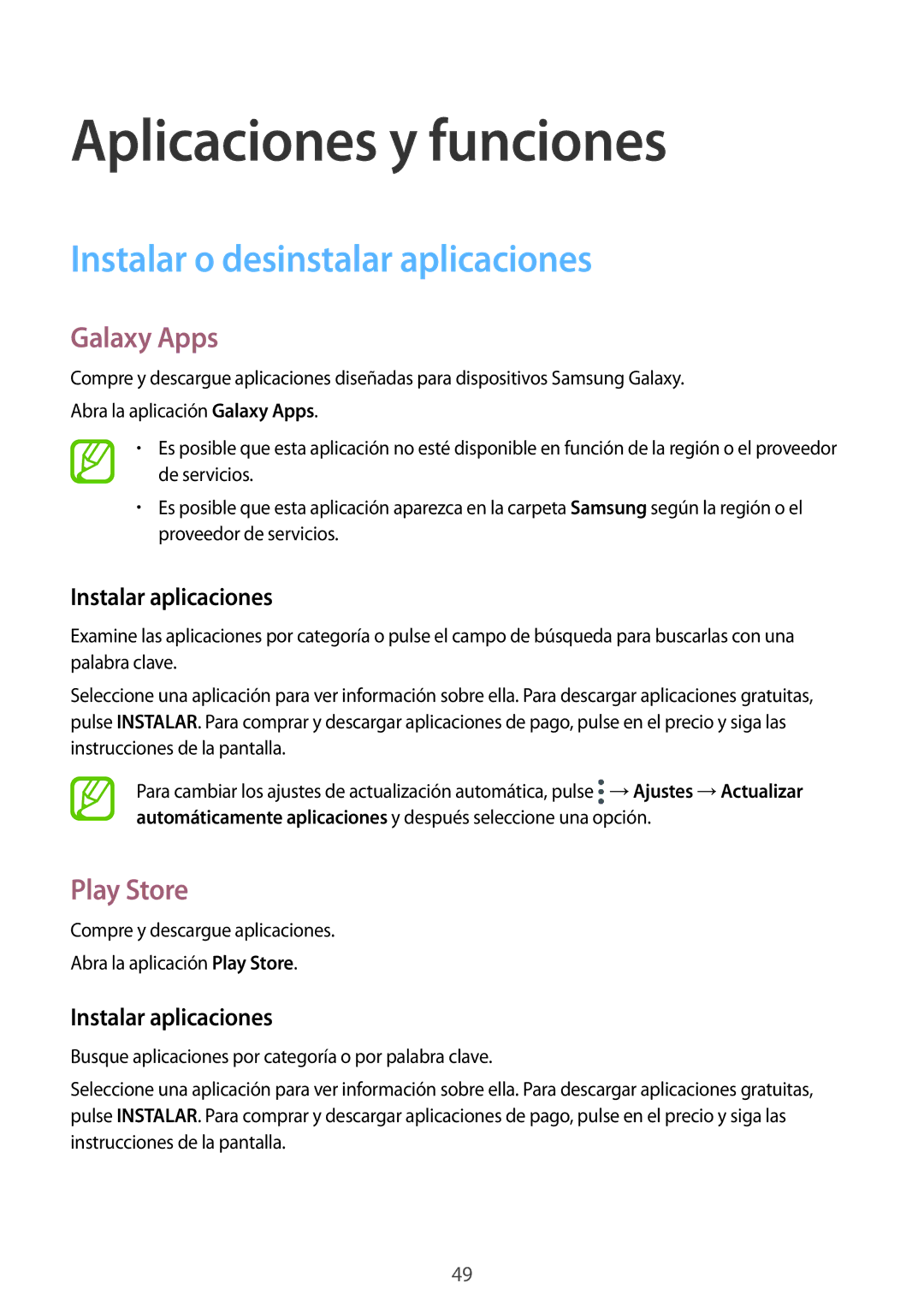 Samsung SM-A320FZBNPHE, SM-A320FZINPHE Instalar o desinstalar aplicaciones, Galaxy Apps, Play Store, Instalar aplicaciones 