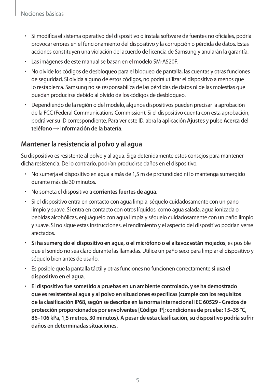 Samsung SM-A320FZDNPHE, SM-A320FZINPHE, SM-A320FZBNPHE manual Mantener la resistencia al polvo y al agua, Nociones básicas 