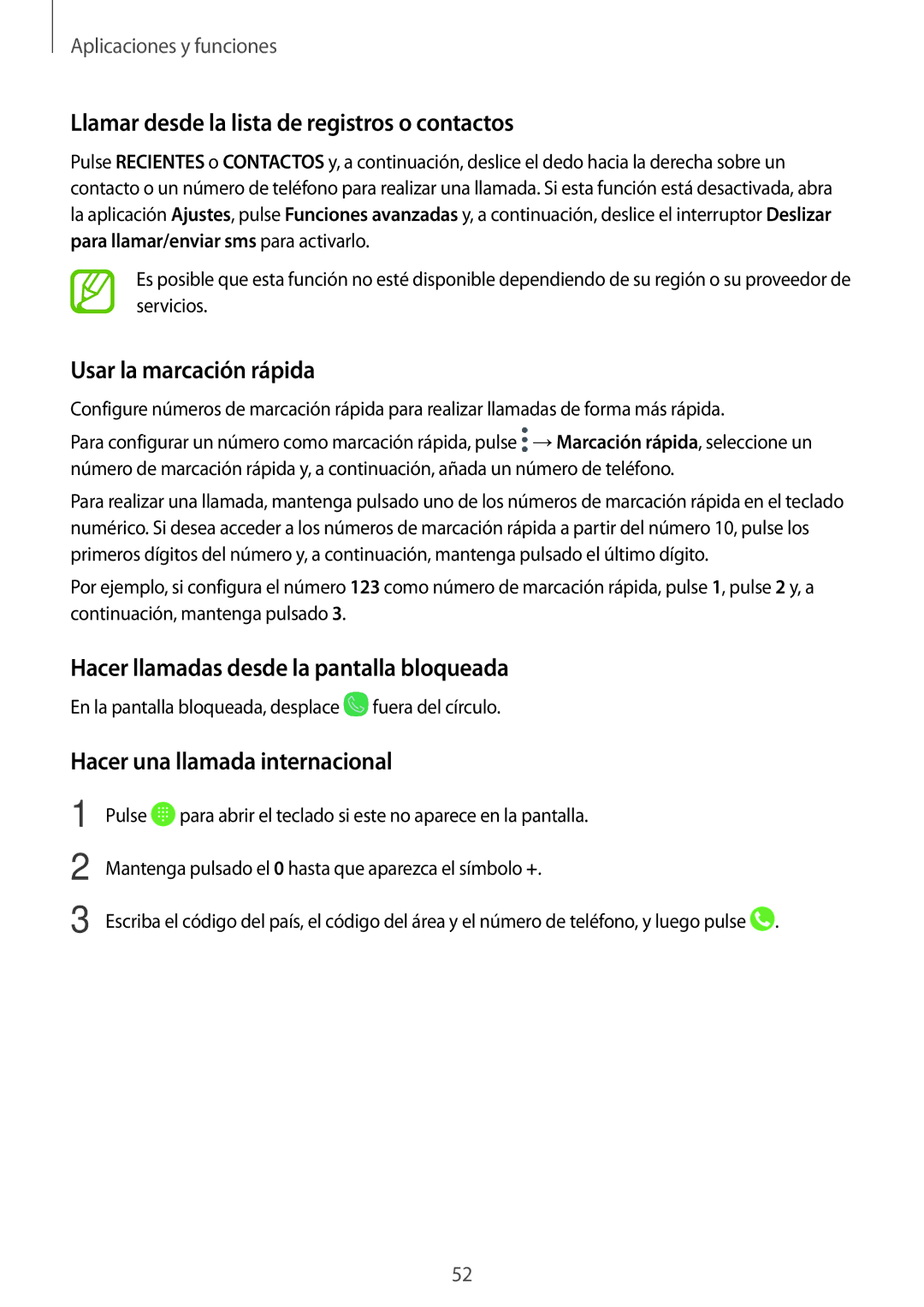 Samsung SM-A520FZIAPHE, SM-A320FZINPHE manual Llamar desde la lista de registros o contactos, Usar la marcación rápida 