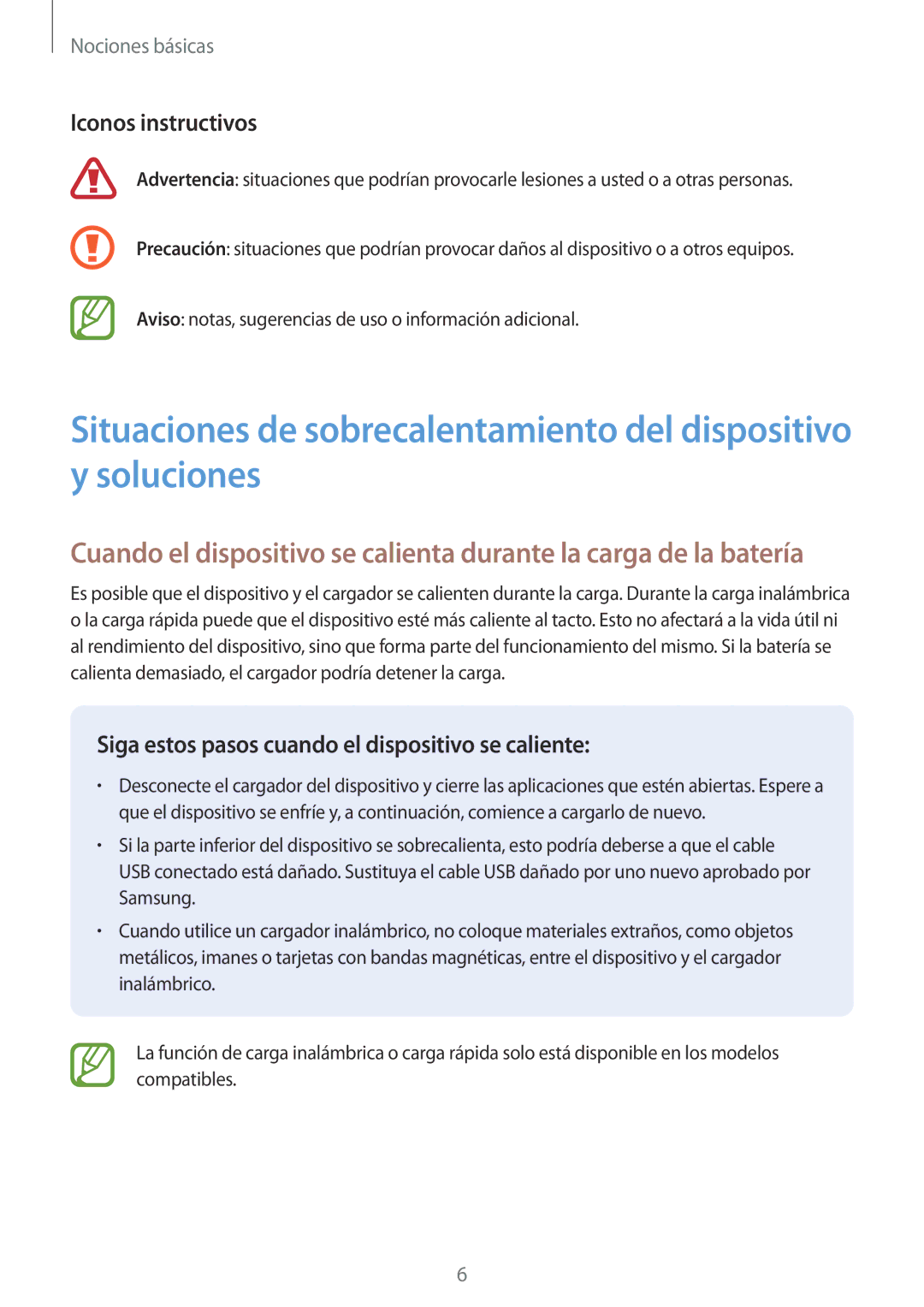 Samsung SM-A320FZKNPHE, SM-A320FZINPHE manual Iconos instructivos, Siga estos pasos cuando el dispositivo se caliente 